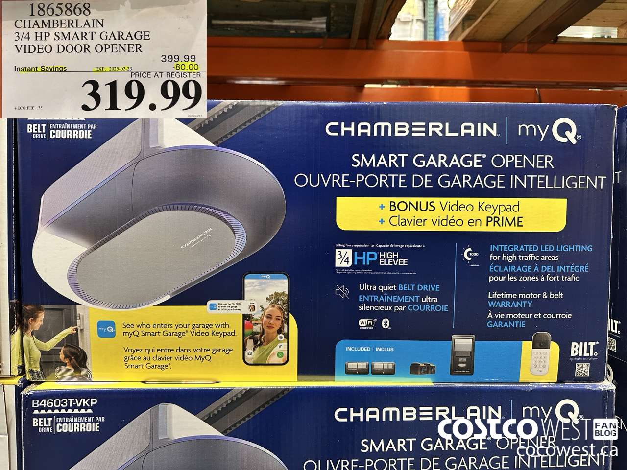 1865868 CHAMBERLAIN 3/4 HP SMART GARAGE VIDEO DOOR OPENER ($80.00 INSTANT SAVINGS EXPIRES ON 2025-02-23) $319.99