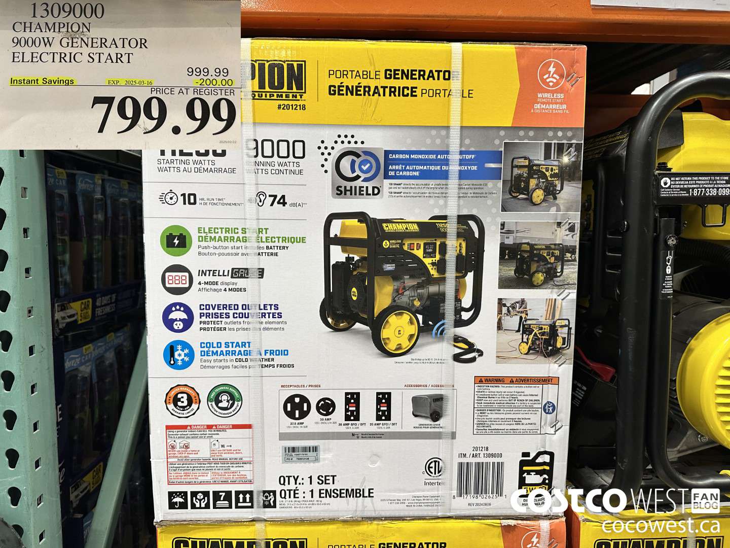 1309000 CHAMPION 9000W GENERATOR ELECTRIC START ($200.00 INSTANT SAVINGS EXPIRES ON 2025-03-16) $799.99