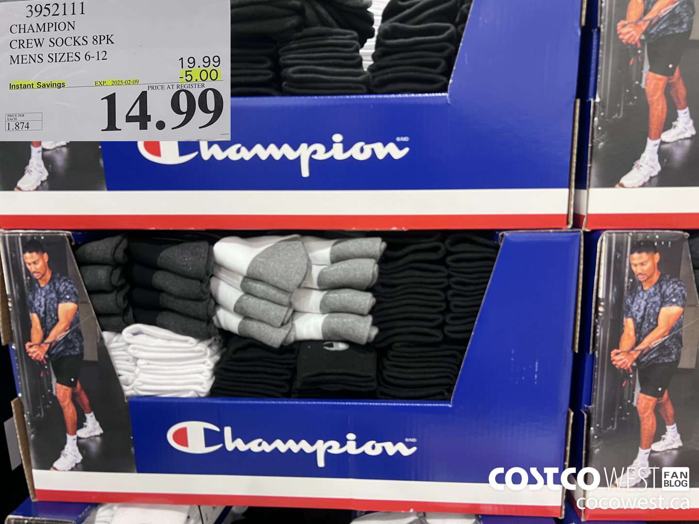 3952111 CHAMPION CREW SOCKS 8PK MENS SIZES 6-12 ($5.00 INSTANT SAVINGS EXPIRES ON 2025-02-09) $14.99