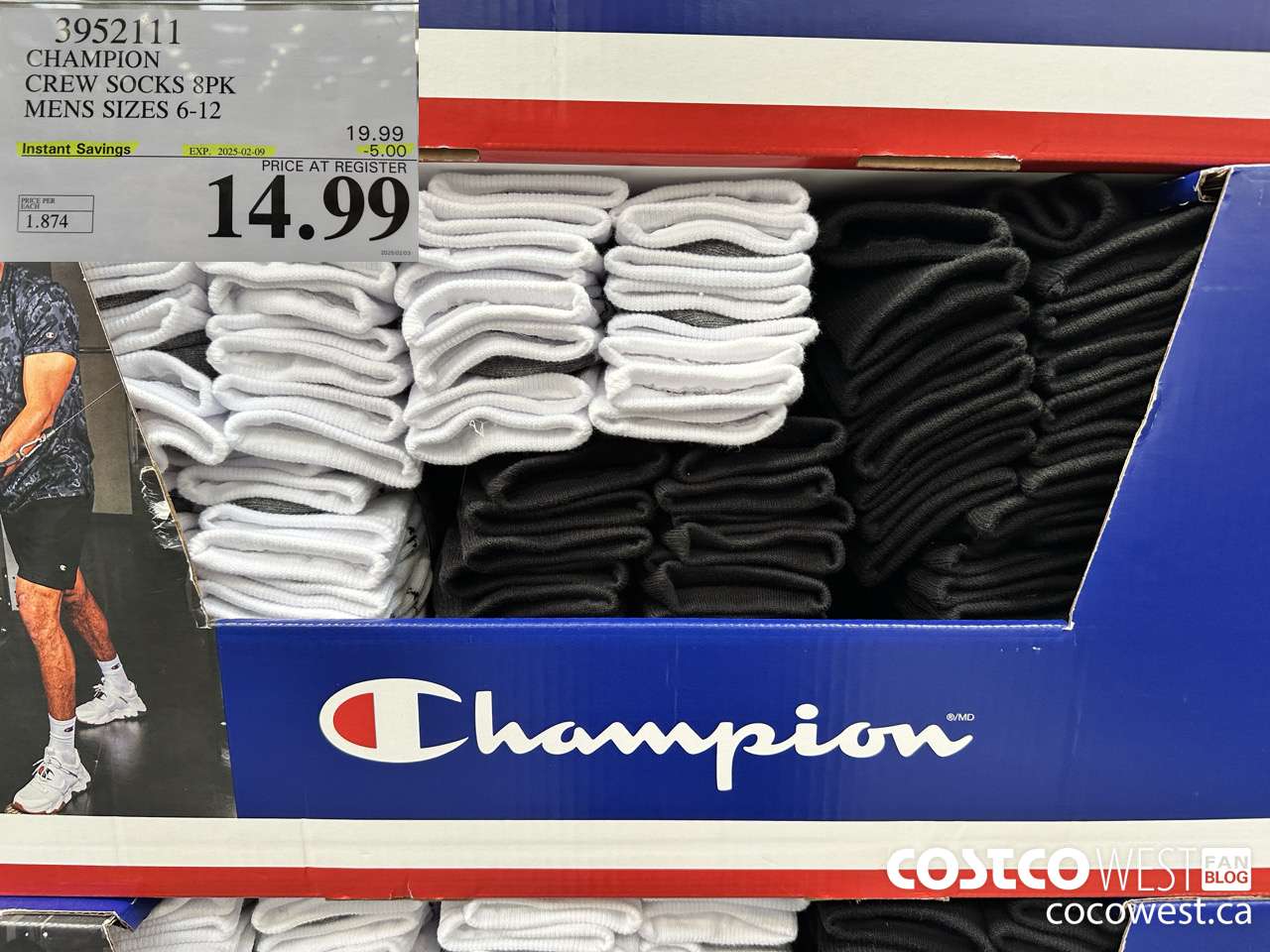 3952111 CHAMPION CREW SOCKS 8PK MENS SIZES 6-12 ($5.00 INSTANT SAVINGS EXPIRES ON 2025-02-09) $14.99