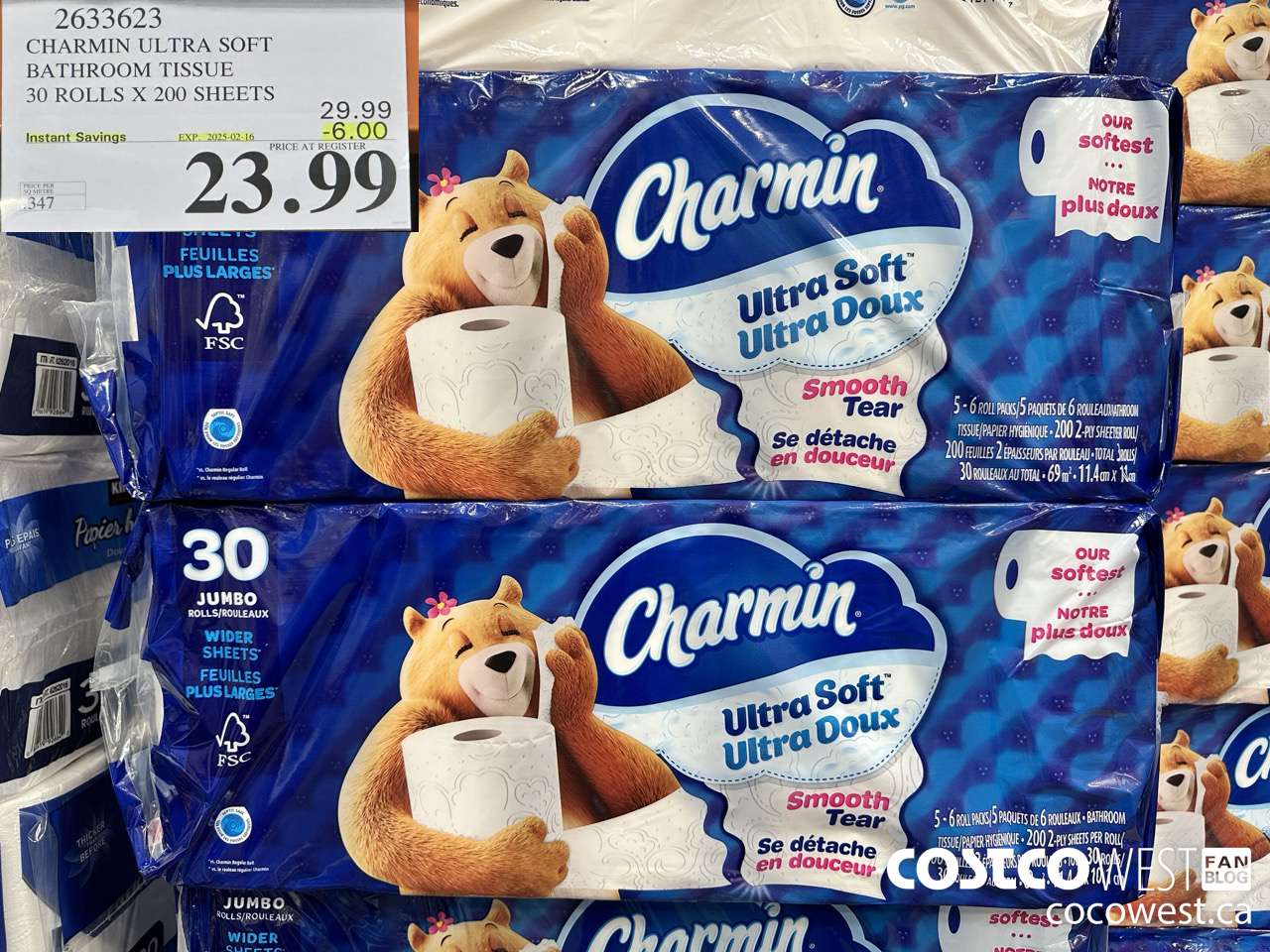 2633623 CHARMIN ULTRA SOFT BATHROOM TISSUE 30 ROLLS X 200 SHEETS ($6.00 INSTANT SAVINGS EXPIRES ON 2025-02-16) $23.99