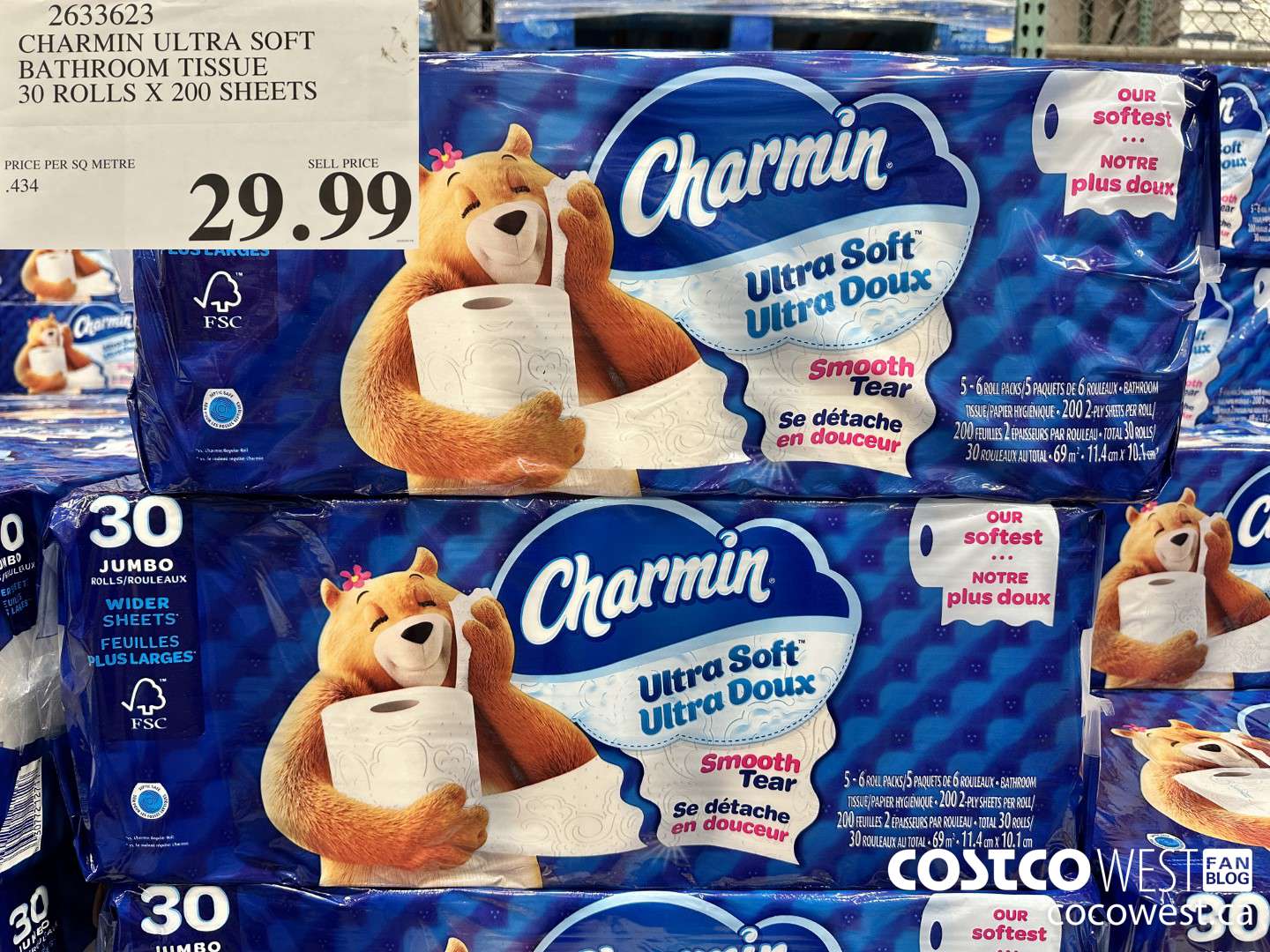2633623 CHARMIN ULTRA SOFT BATHROOM TISSUE 30 ROLLS X 200 SHEETS $29.99
