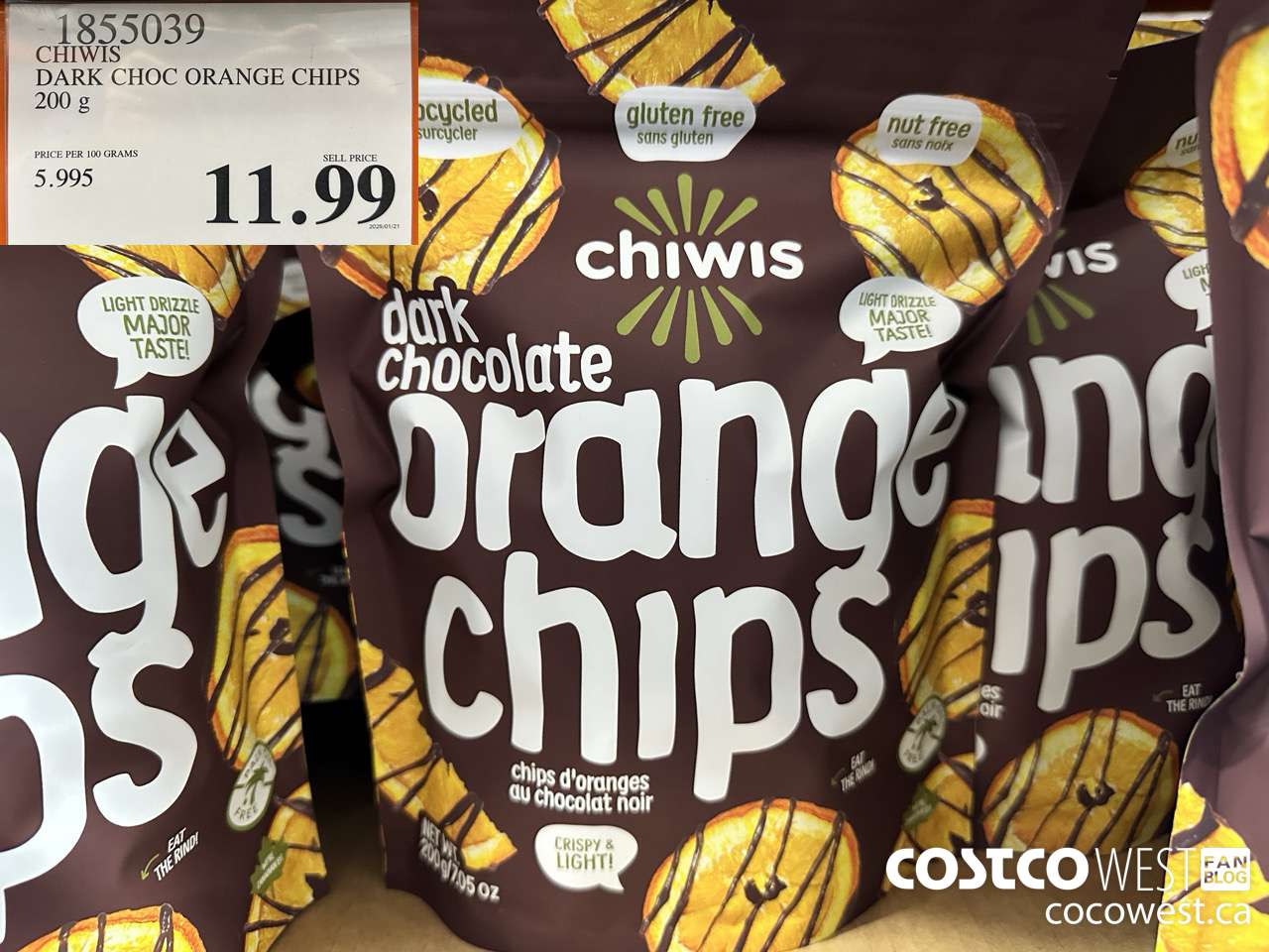 1855039 CHIWIS DARK CHOC ORANGE CHIPS 200G $11.99