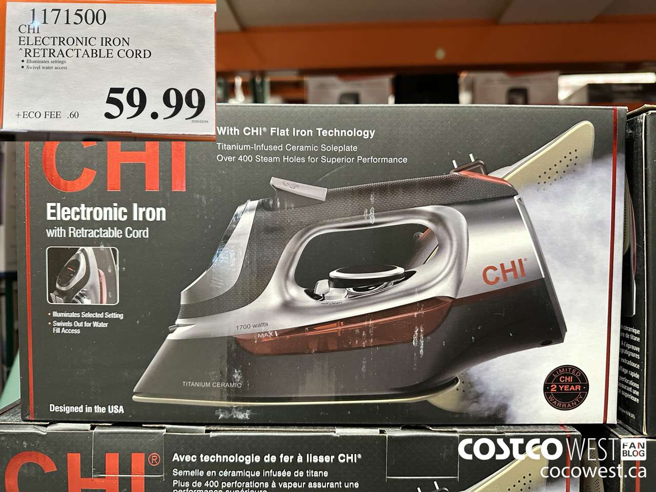 1171500 CHI ELECTRONIC IRON RETRACTABLE CORD $59.99