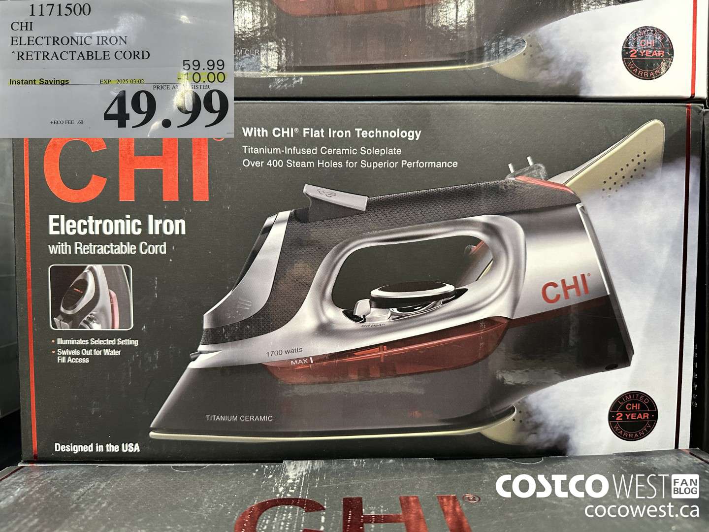 1171500 CHI ELECTRONIC IRON RETRACTABLE CORD ($10.00 INSTANT SAVINGS EXPIRES ON 2025-03-02) $49.99