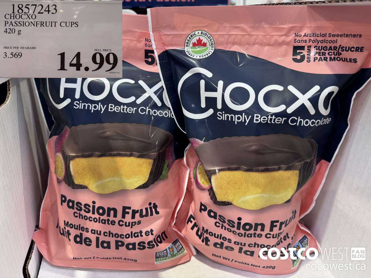 1857243 CHOCXO PASSIONFRUIT CUPS 420G $14.99