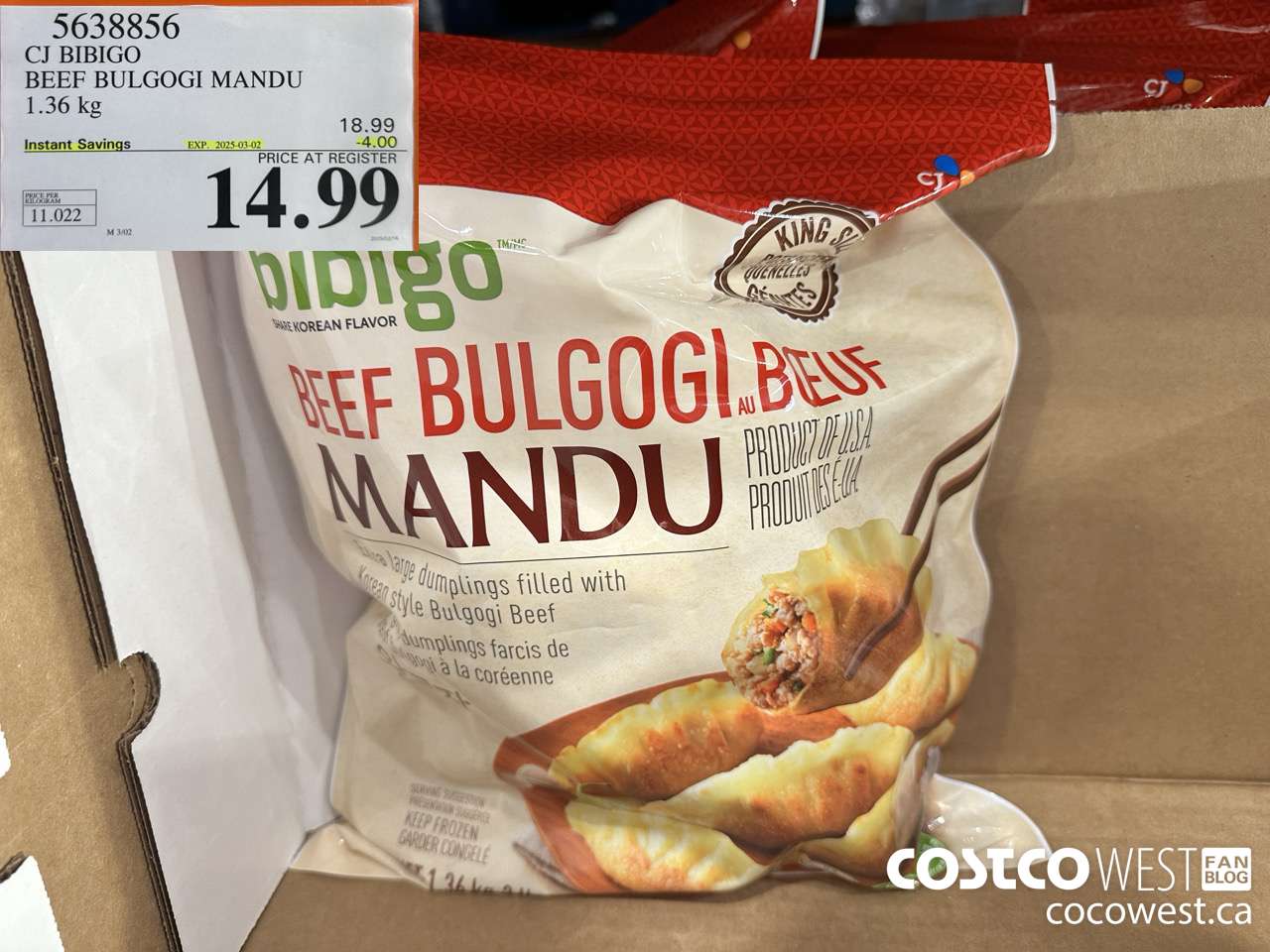 5638856 CJ BIBIGO BEEF BULGOGI MANDU 1.36 kg ($4.00 INSTANT SAVINGS EXPIRES ON 2025-03-02) $14.99