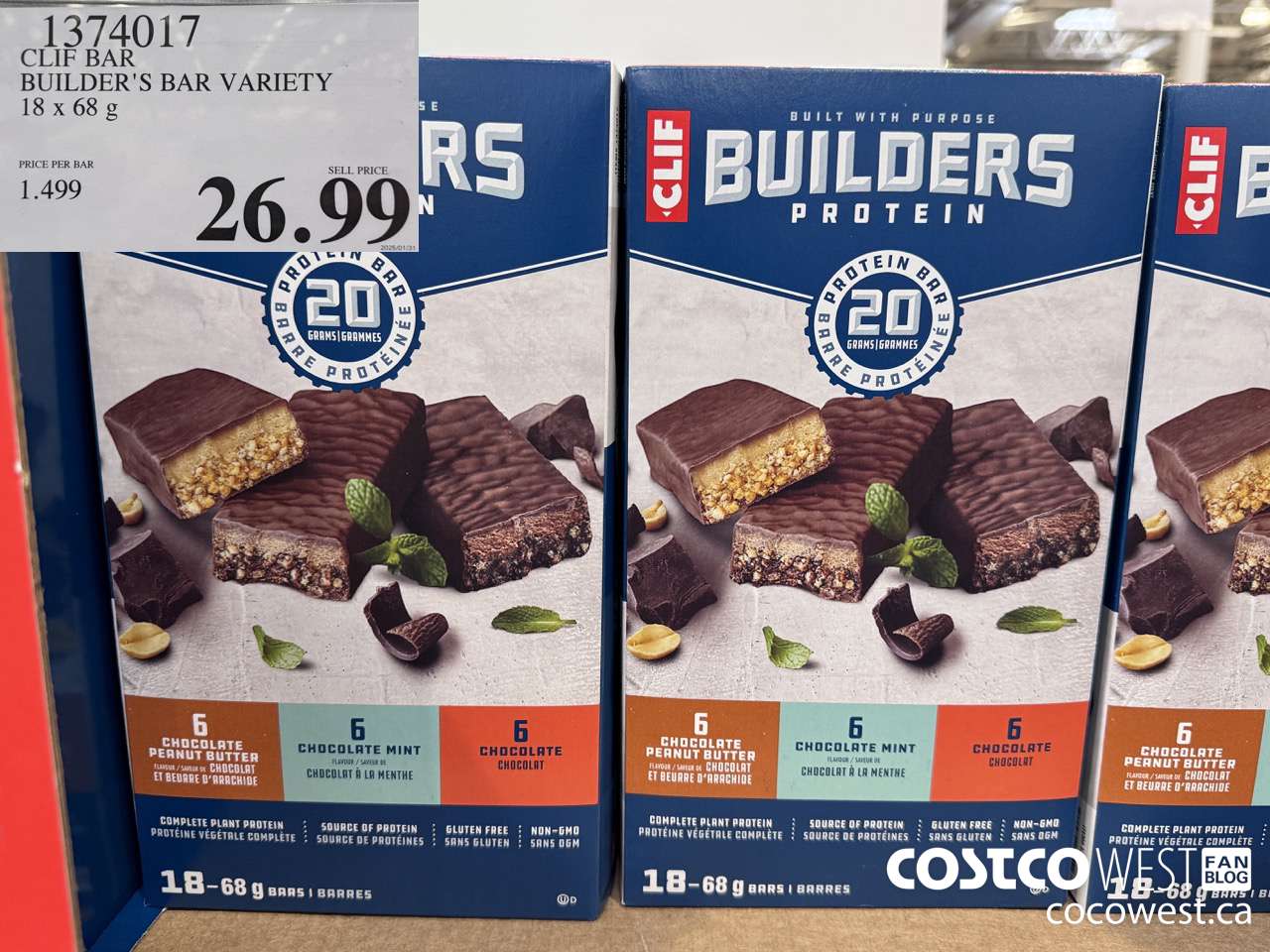 1374017 CLIF BAR BUILDER'S BAR VARIETY 18 x 68 g $26.99