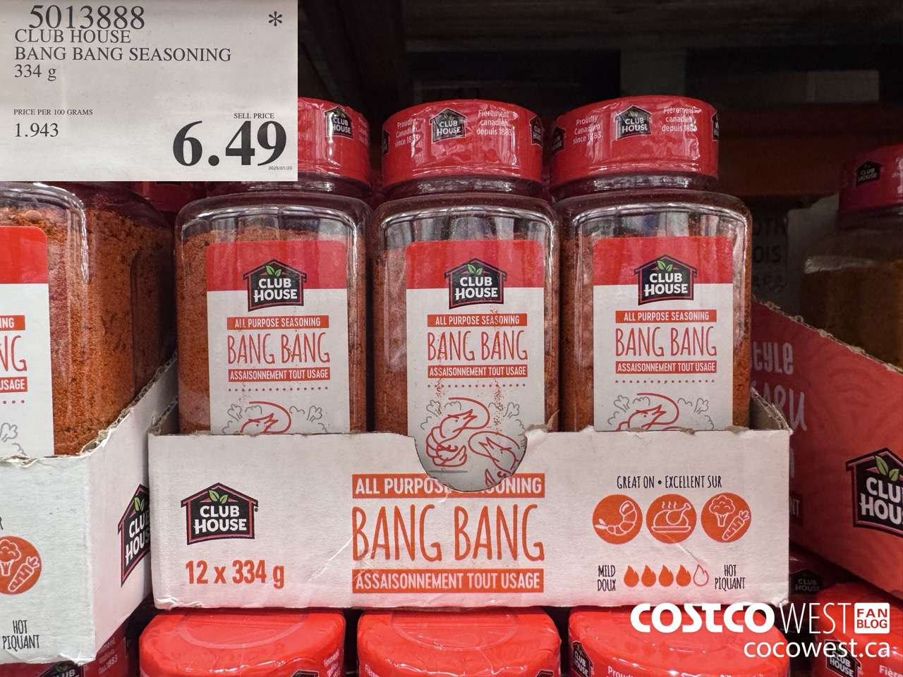 5013888 CLUB HOUSE BANG BANG SEASONING 334G $6.49