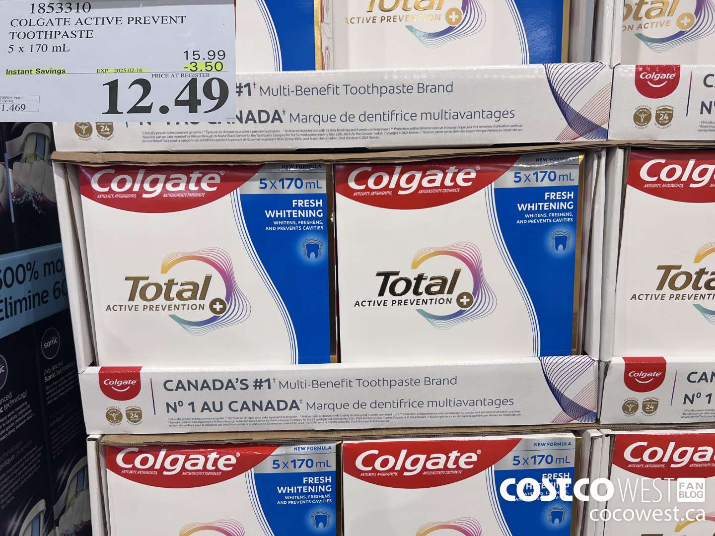 1853310 COLGATE ACTIVE PREVENT TOOTHPASTE 5 X 170ML ($3.50 INSTANT SAVINGS EXPIRES ON 2025-02-16) $12.49