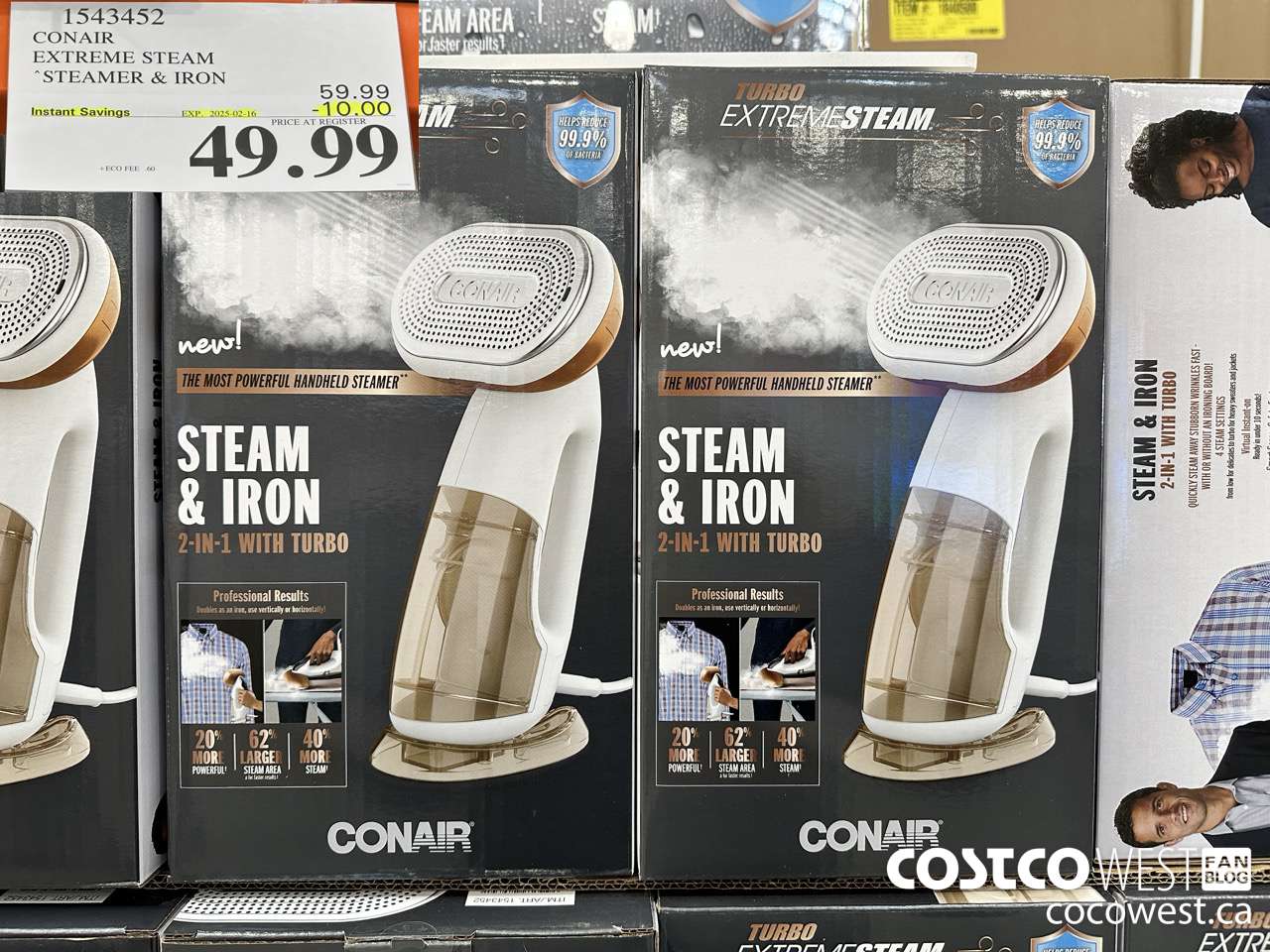 1543452 CONAIR TURBO EXTREME STEAM GARMENT STEAMER 2 IN 1 TURBO ($10.00 INSTANT SAVINGS EXPIRES ON 2025-02-16) $49.99