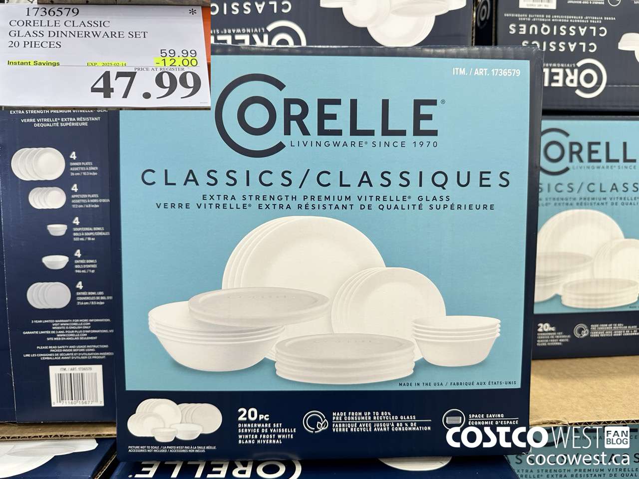 1736579 CORELLE CLASSIC GLASS DINNERWARE SET 20 PIECES ($12.00 INSTANT SAVINGS EXPIRES ON 2025-02-14) $47.99