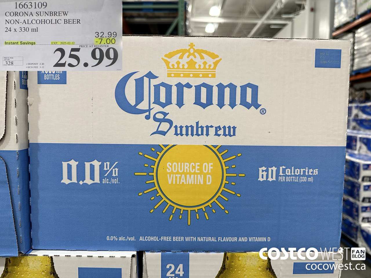 1663109 CORONA NON-ALCOHOLIC BEER 24 X 330 ML ($7.00 INSTANT SAVINGS EXPIRES ON 2025-02-12) $25.99
