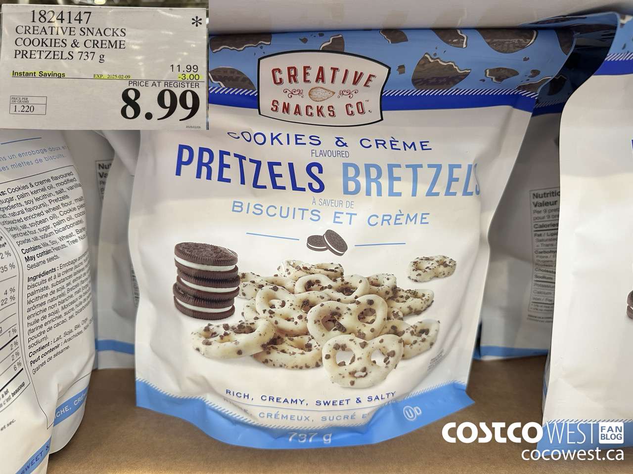 1824147 CREATIVE SNACKS COOKIES & CREME PRETZELS 737G ($3.00 INSTANT SAVINGS EXPIRES ON 2025-02-09) $8.99