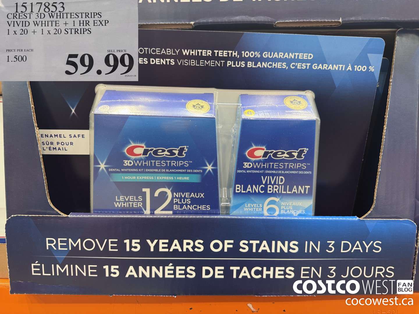 1517853 CREST 3D WHITESTRIPS VIVID WHITE + 1 HR EXP 1 x 20 + 1 x 20 STRIPS $59.99