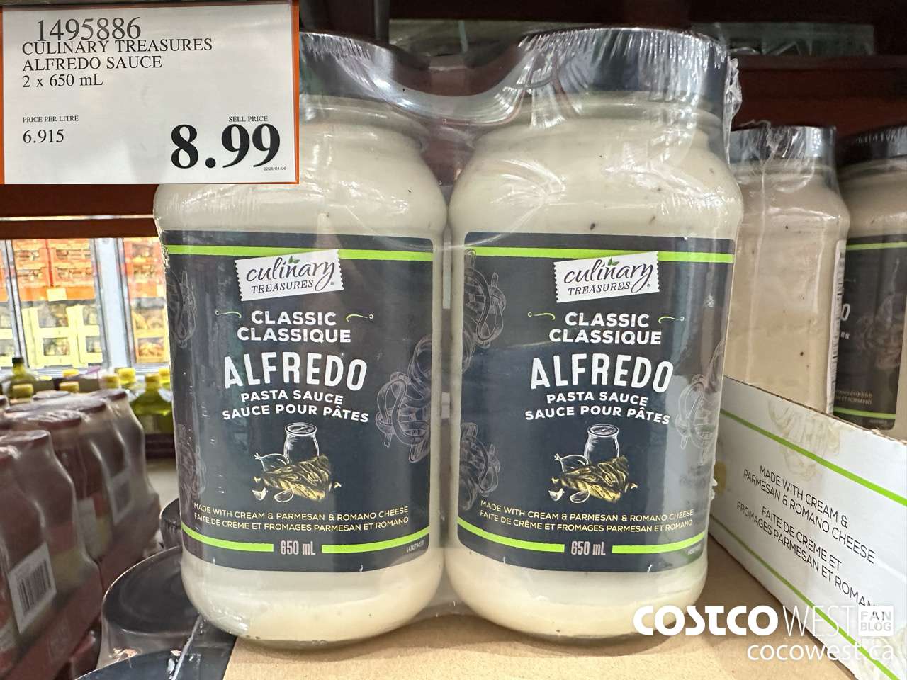 1495886 CULINARY TREASURES ALFREDO SAUCE 2 x 650 mL $8.99
