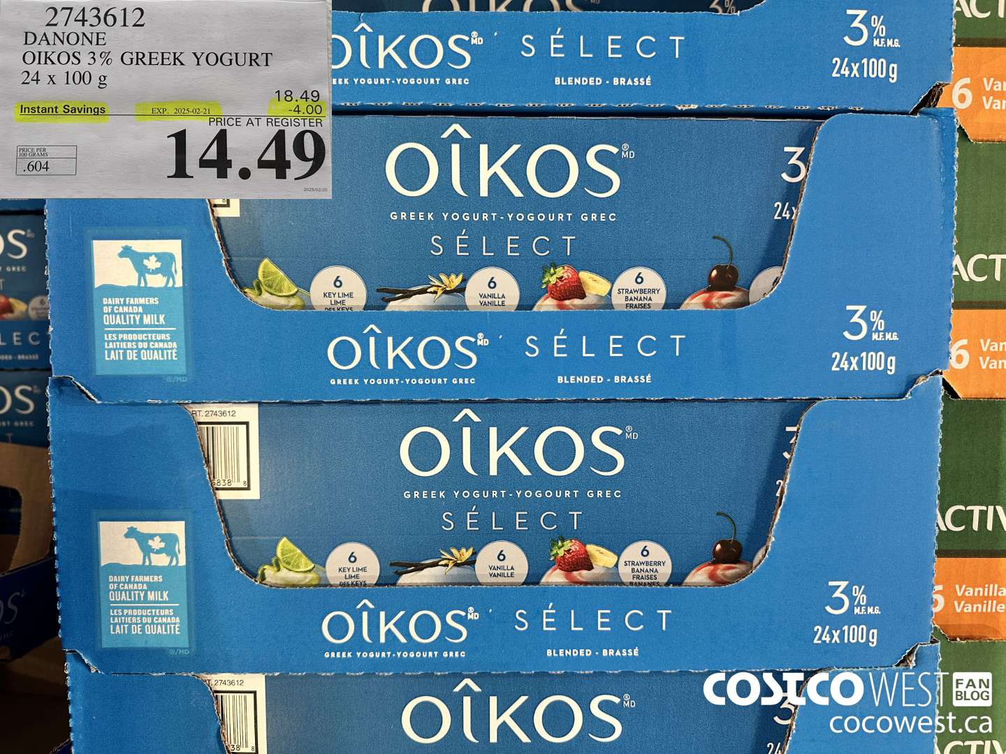 2743612 DANONE OIKOS 3% GREEK YOGURT 24 X 100 G ($4.00 INSTANT SAVINGS EXPIRES ON 2025-02-21) $14.49