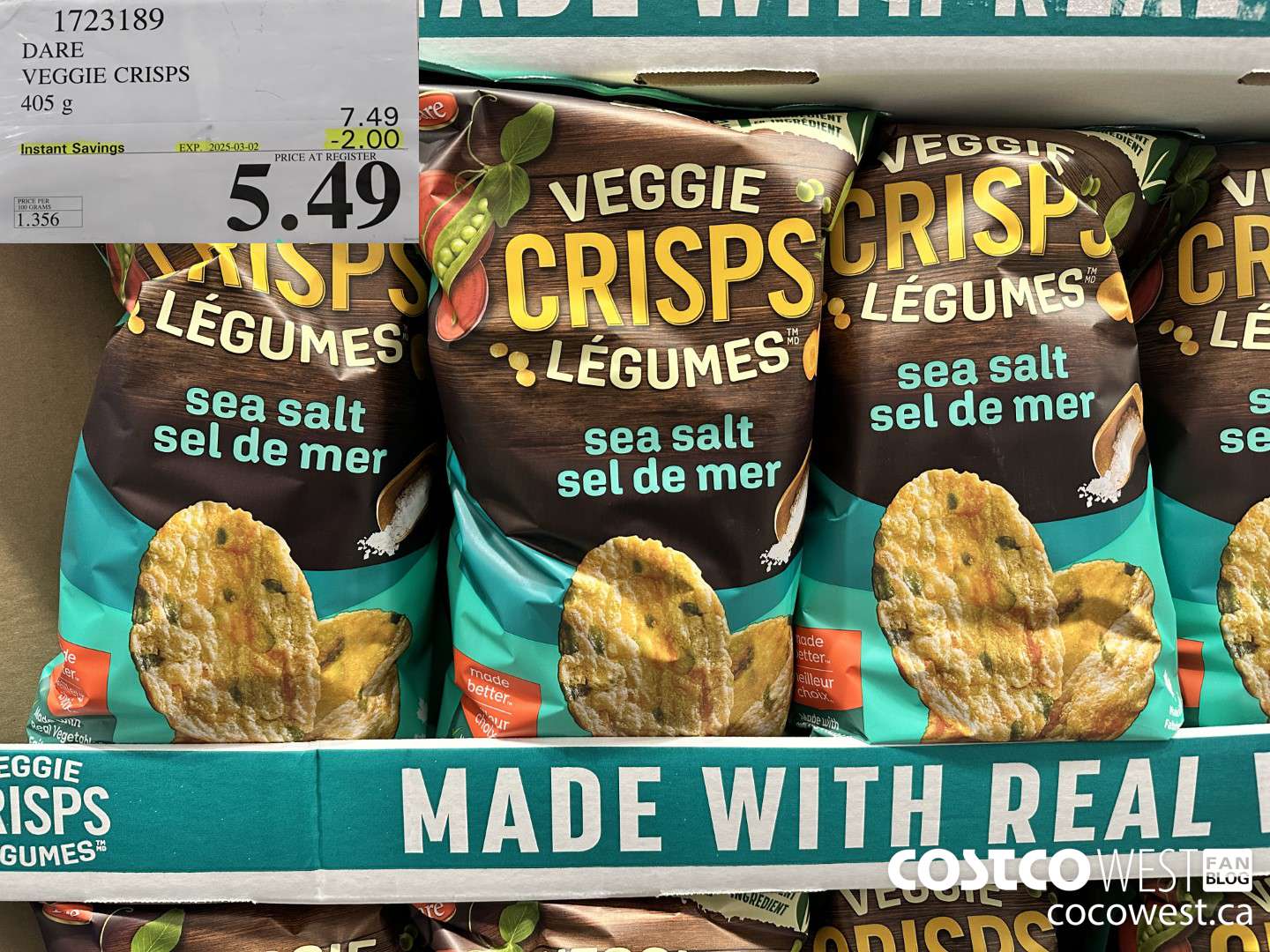 1723189 DARE VEGGIE CRISPS 405G ($2.00 INSTANT SAVINGS EXPIRES ON 2025-03-02) $5.49