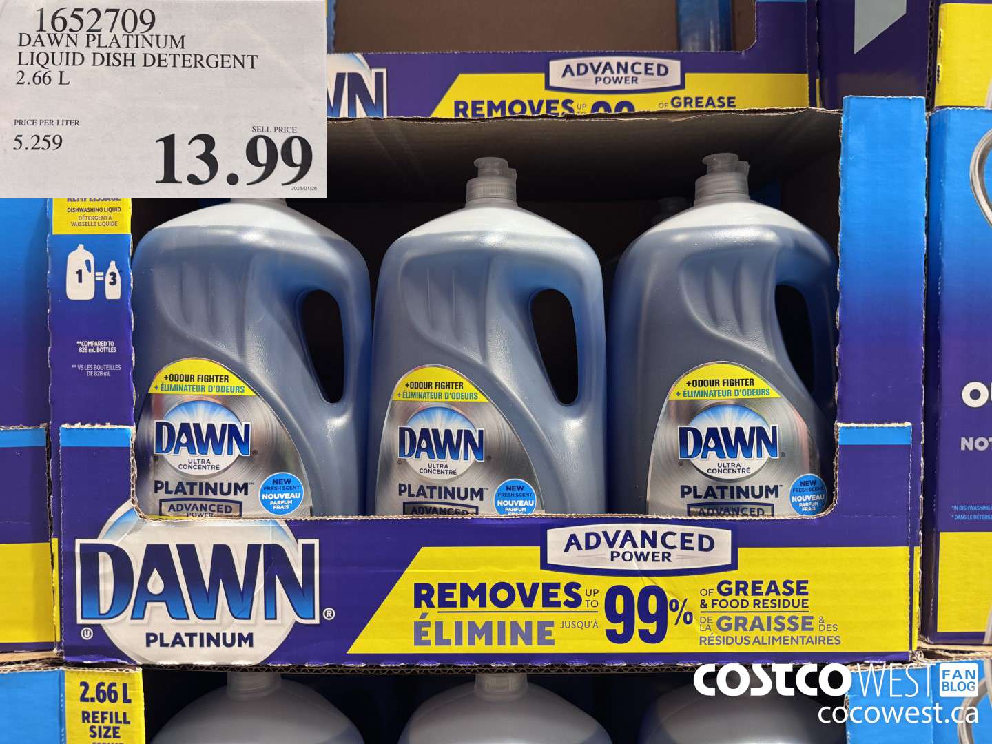 1652709 DAWN PLATINUM LIQUID DISH DETERGENT 2.66L $13.99