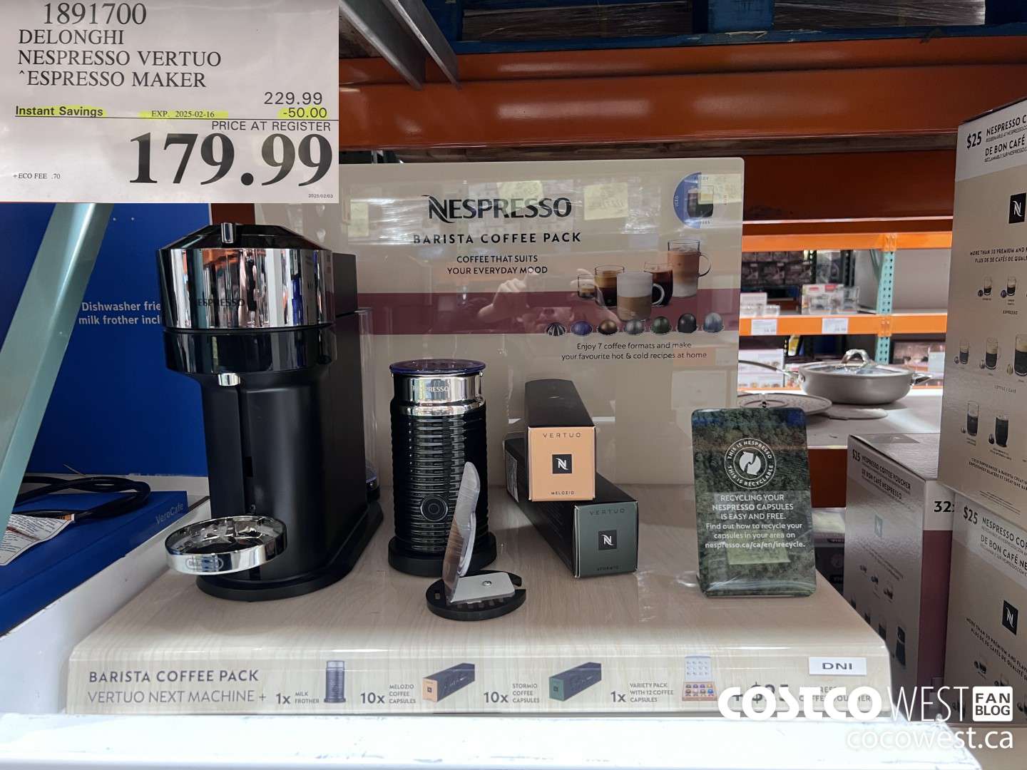 1891700 DELONGHI NESPRESSO VERTUO ESPRESSO MAKER ($50.00 INSTANT SAVINGS EXPIRES ON 2025-02-16) $179.99