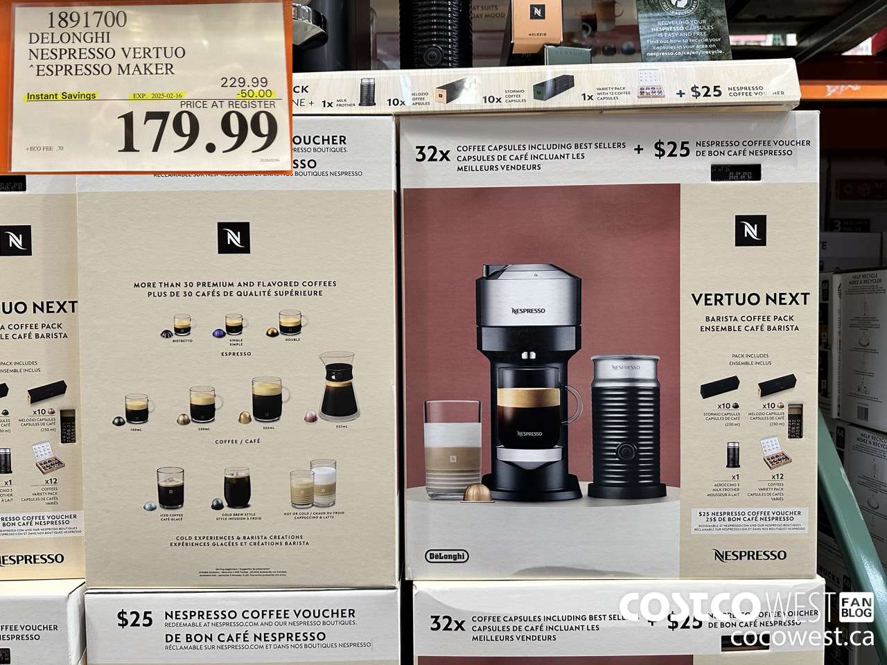 1891700 DELONGHI NESPRESSO VERTUO ESPRESSO MAKER ($50.00 INSTANT SAVINGS EXPIRES ON 2025-02-16) $179.99