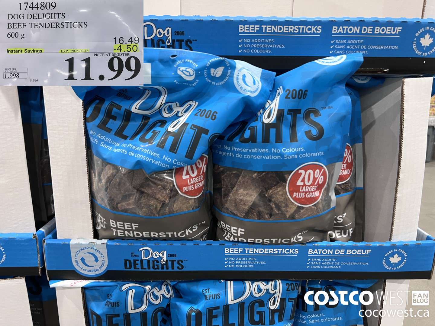 1744809 DOG DELIGHTS BEEF TENDERSTICKS 600G ($4.50 INSTANT SAVINGS EXPIRES ON 2025-02-16) $11.99