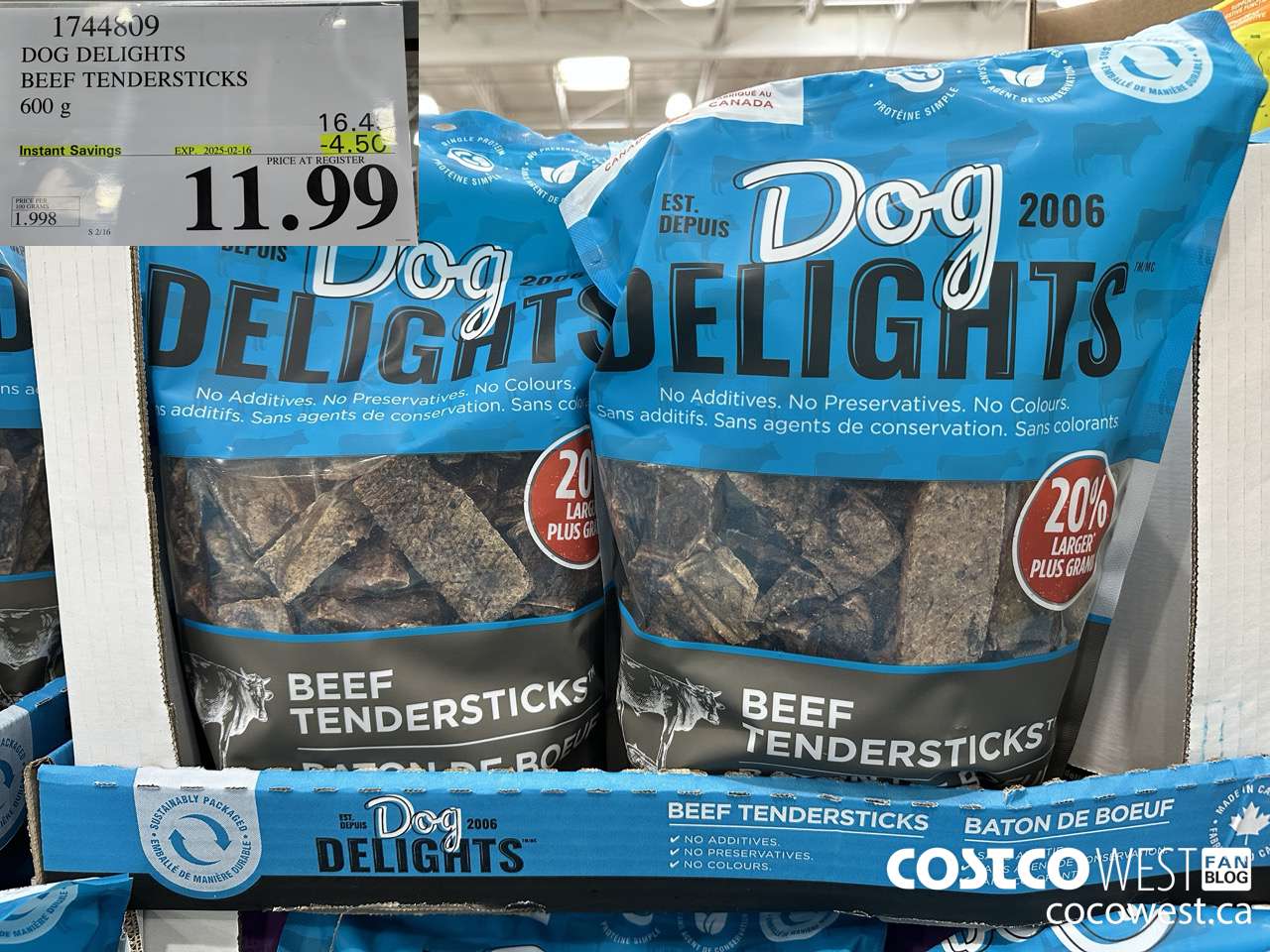 1744809 DOG DELIGHTS BEEF TENDERSTICKS 600G ($4.50 INSTANT SAVINGS EXPIRES ON 2025-02-16) $11.99