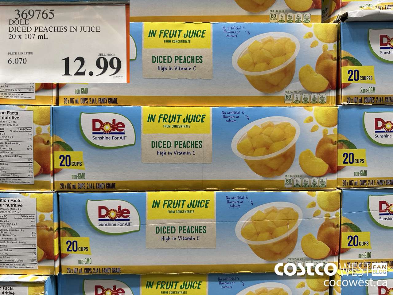 369765 DOLE DICED PEACHES IN JUICE 20 X 107ML $12.99