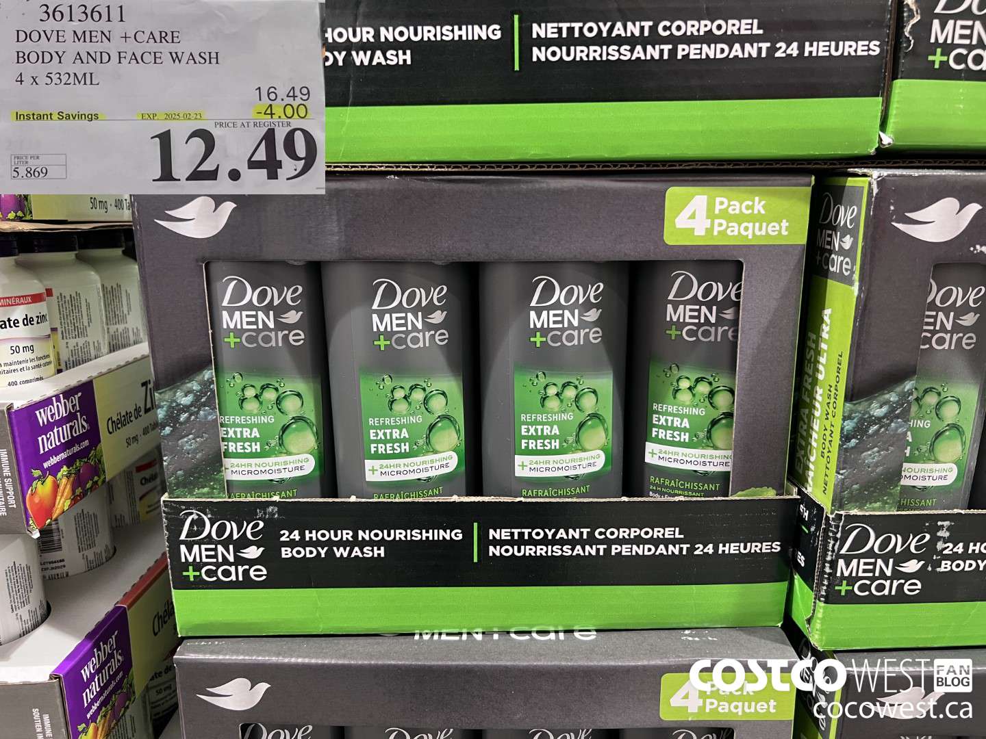 3613611 DOVE MEN +CARE BODY AND FACE WASH 4 X 532ML ($4.00 INSTANT SAVINGS EXPIRES ON 2025-02-23) $12.49
