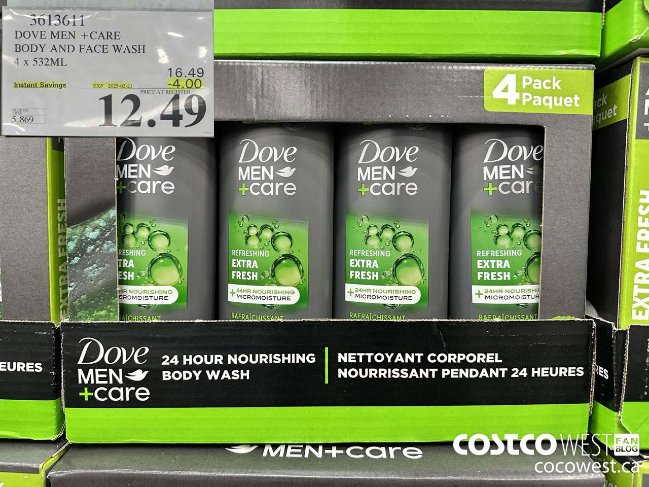 3613611 DOVE MEN +CARE BODY AND FACE WASH 4 X 532ML ($4.00 INSTANT SAVINGS EXPIRES ON 2025-02-23) $12.49