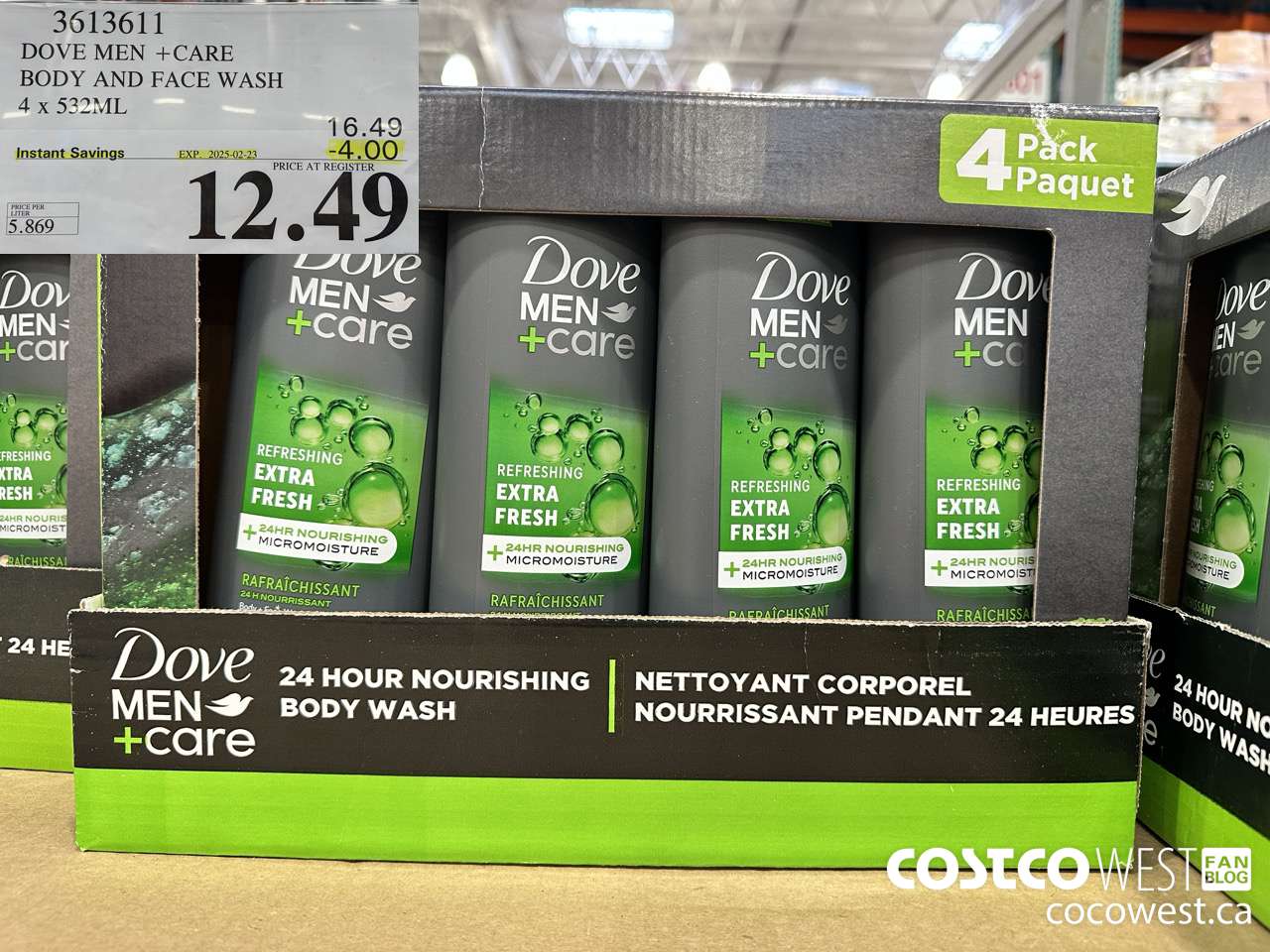 3613611 DOVE MEN +CARE BODY AND FACE WASH 4 X 532ML ($4.00 INSTANT SAVINGS EXPIRES ON 2025-02-23) $12.49