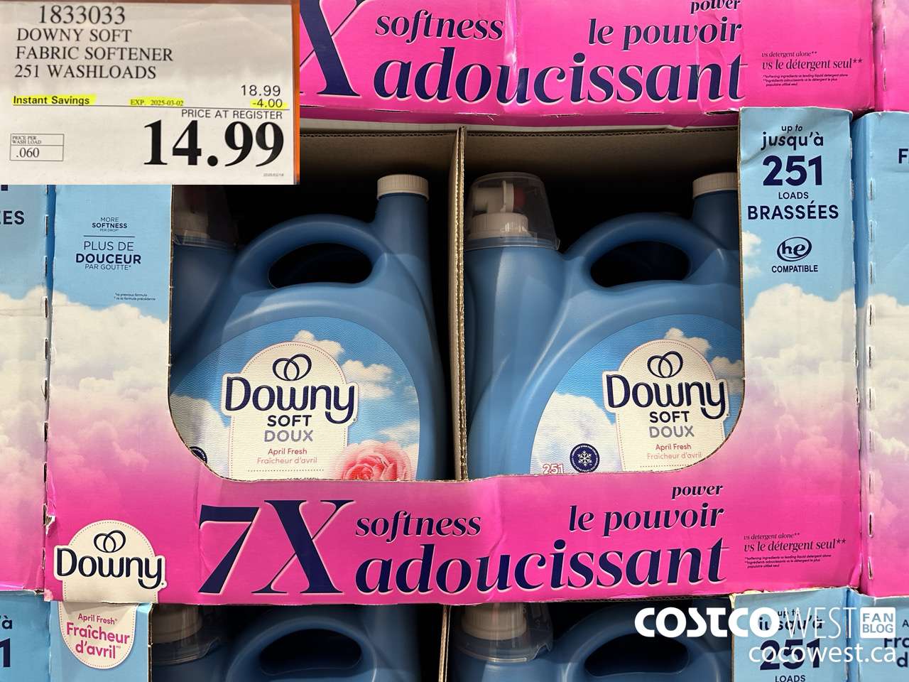 1833033 DOWNY SOFT FABRIC SOFTENER 251 WASHLOADS ($4.00 INSTANT SAVINGS EXPIRES ON 2025-03-02) $14.99