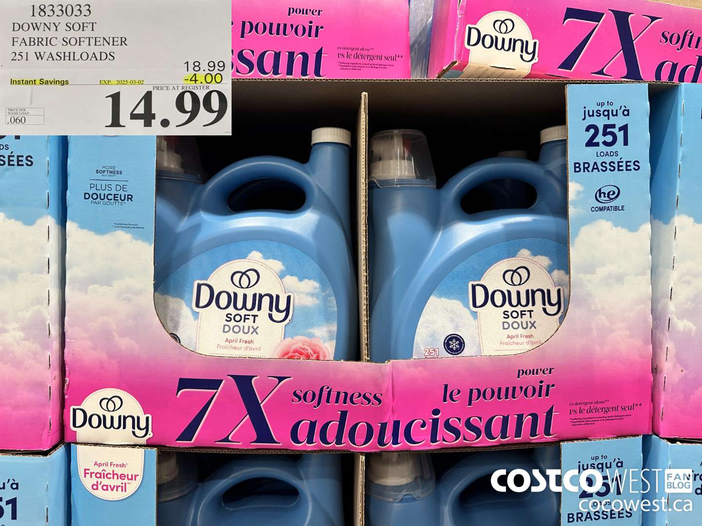 1833033 DOWNY SOFT FABRIC SOFTENER 251 WASHLOADS ($4.00 INSTANT SAVINGS EXPIRES ON 2025-03-02) $14.99