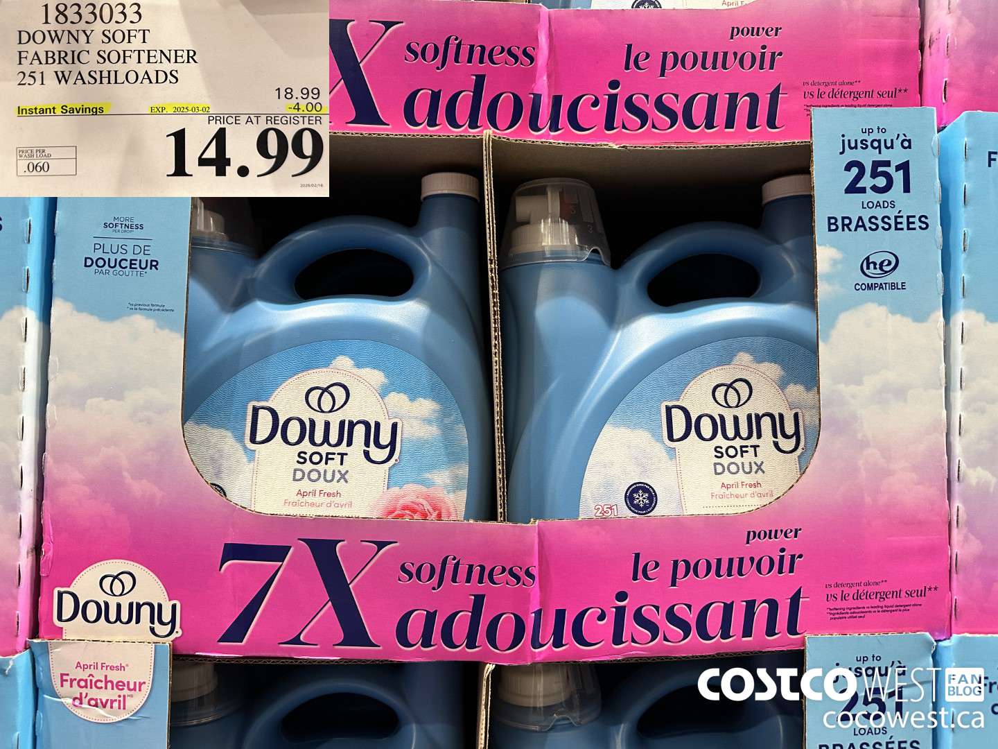 1833033 DOWNY SOFT FABRIC SOFTENER 251 WASHLOADS ($4.00 INSTANT SAVINGS EXPIRES ON 2025-03-02) $14.99