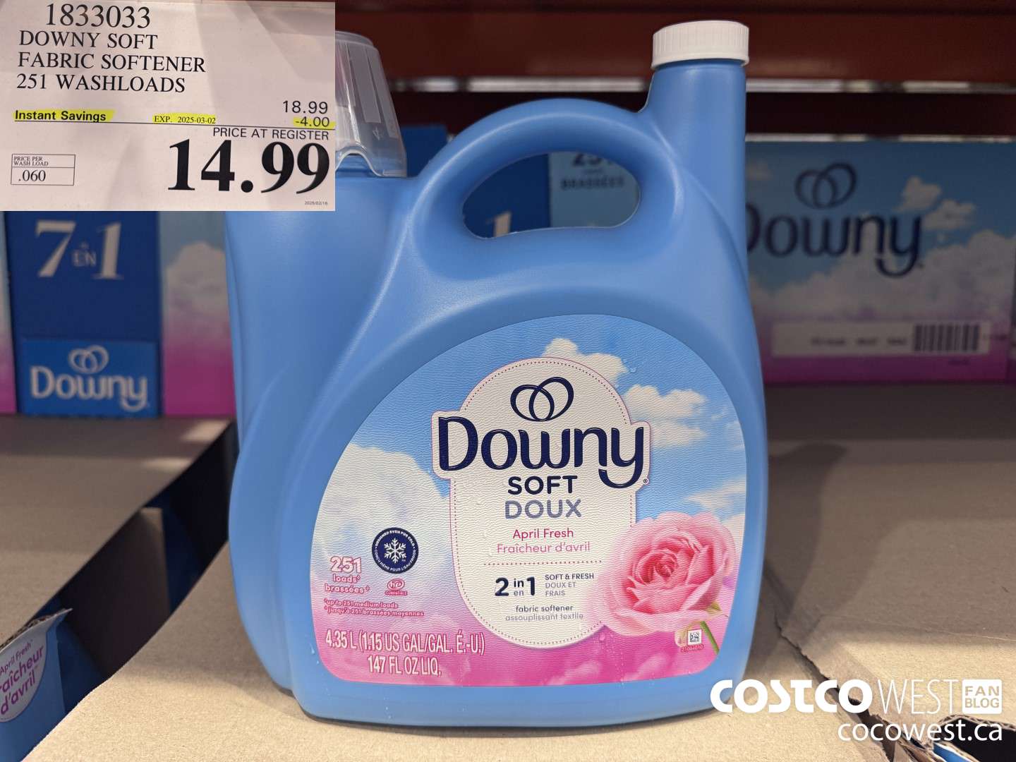 1833033 DOWNY SOFT FABRIC SOFTENER 251 WASHLOADS ($4.00 INSTANT SAVINGS EXPIRES ON 2025-03-02) $14.99