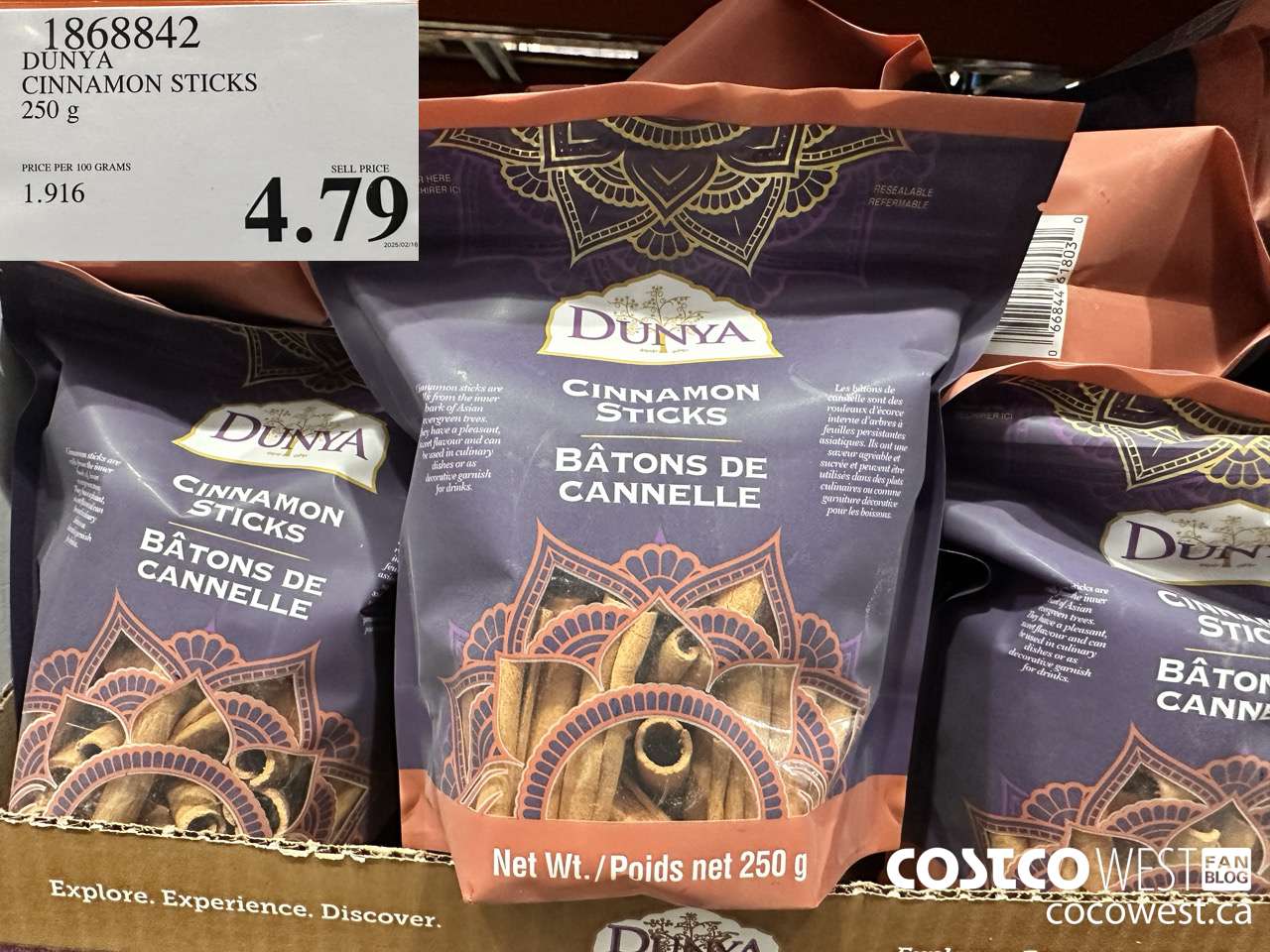 1868842 DUNYA CINNAMON STICKS 250G $4.97