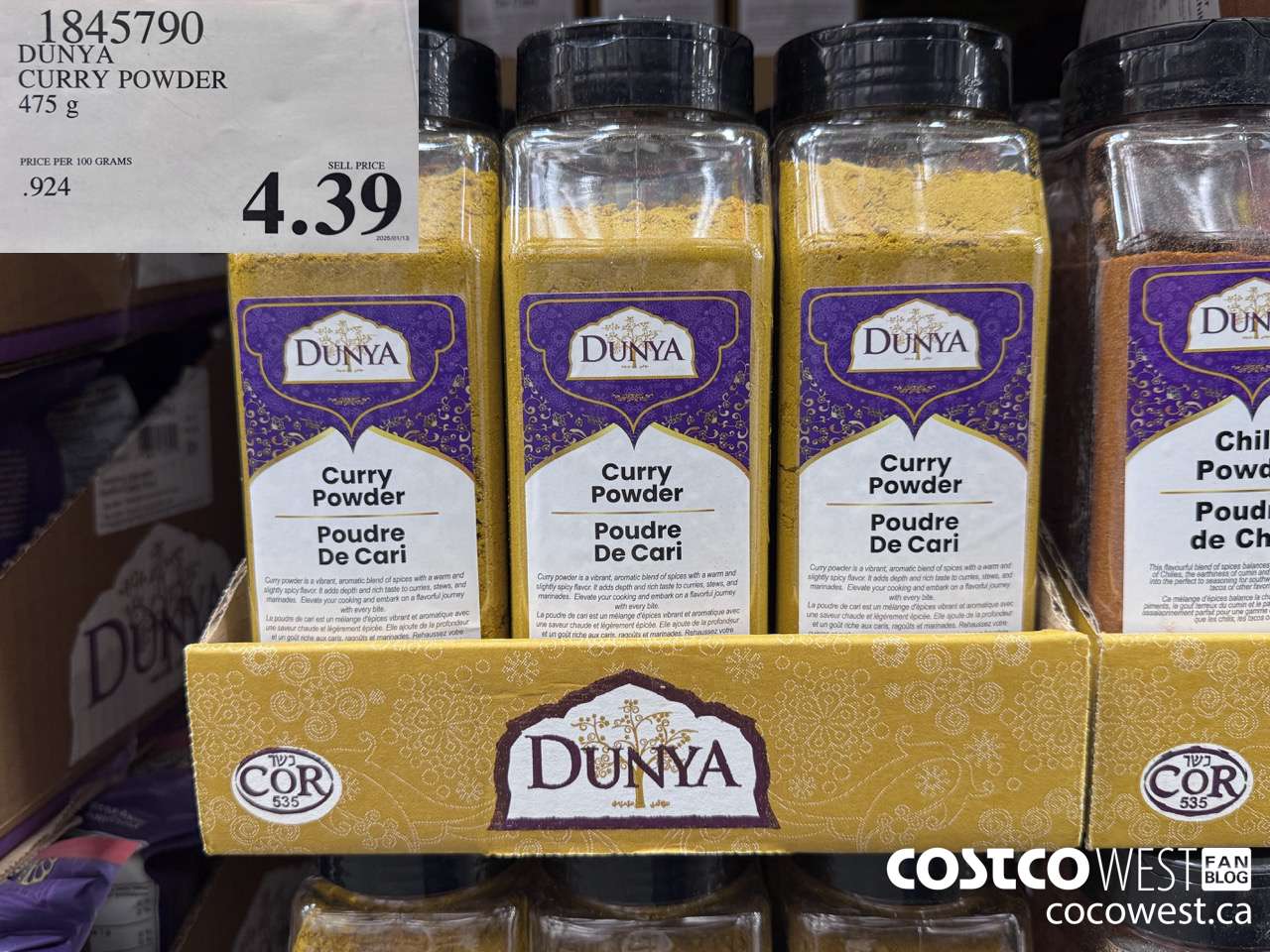 1845790 DUNYA CURRY POWDER 475G $4.39