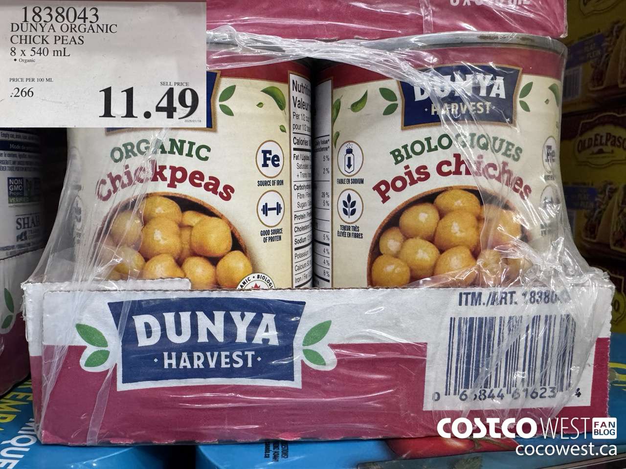 1838043 DUNYA ORGANIC CHICK PEAS 8 X 540ML $11.49