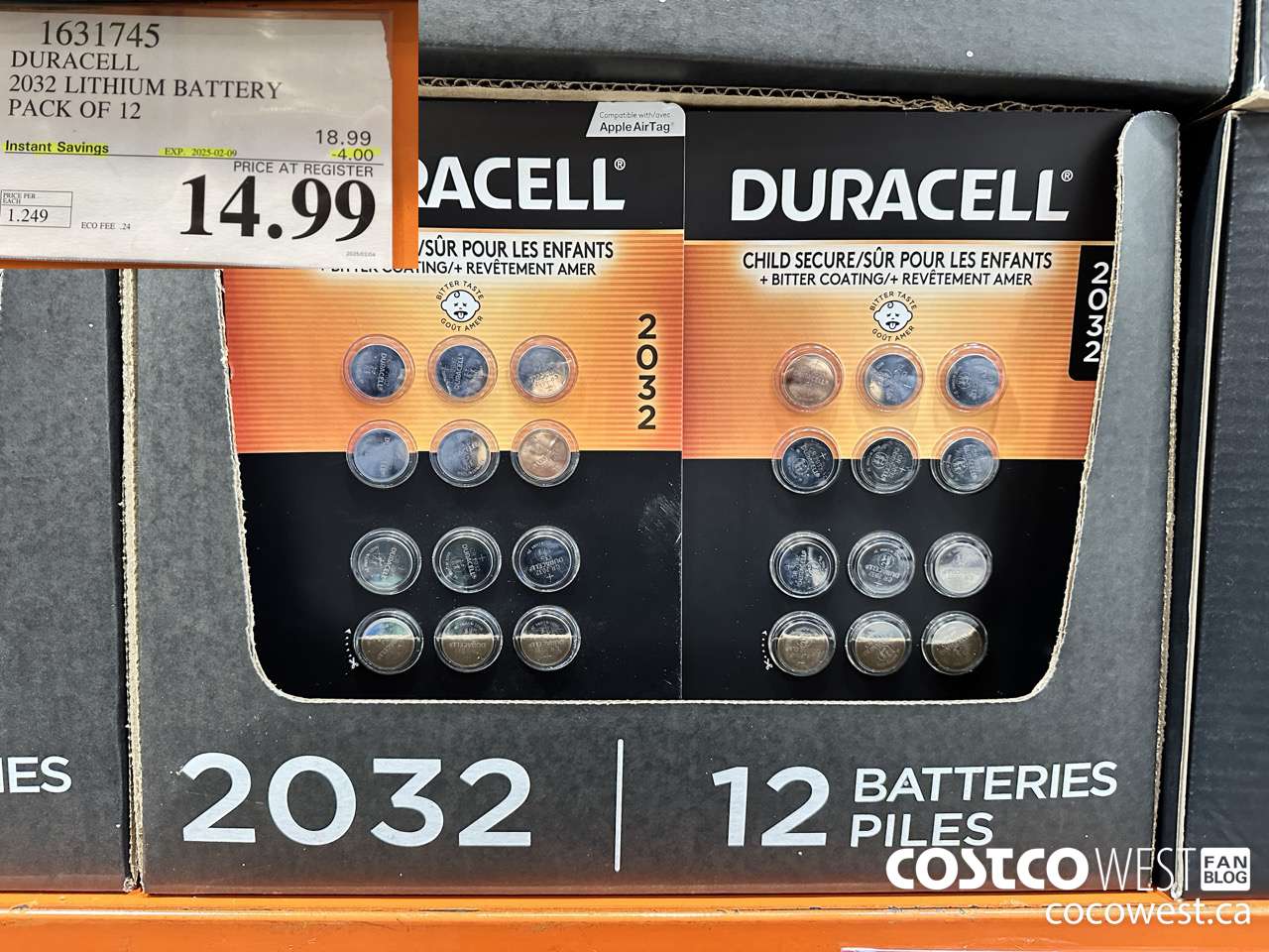 1631745 DURACELL 2032 LITHIUM BATTERY PACK OF 12 ($4.00 INSTANT SAVINGS EXPIRES ON 2025-02-09) $14.99