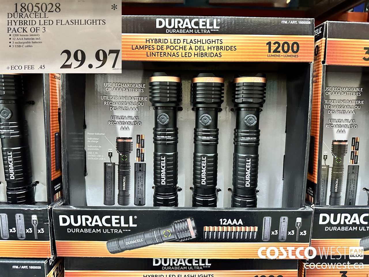 1805028 DURACELL HYBRID LED FLASHLIGHTS PACK OF 3 $29.97