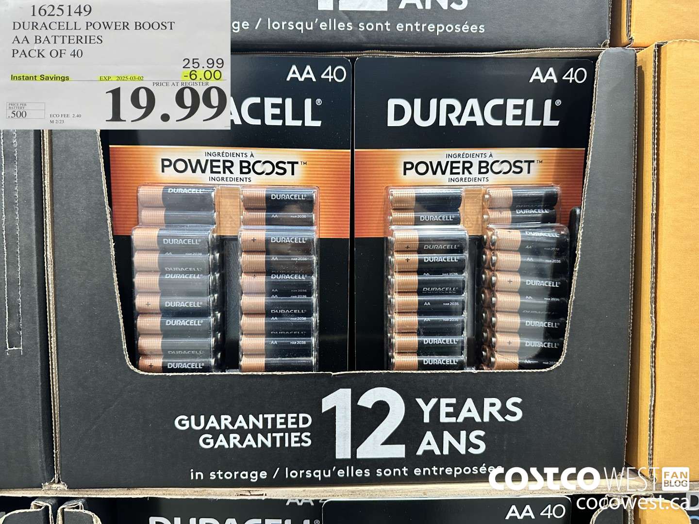 1625149 DURACELL POWER BOOST AA BATTERIES PACK OF 40 ($6.00 INSTANT SAVINGS EXPIRES ON 2025-03-02) $19.99