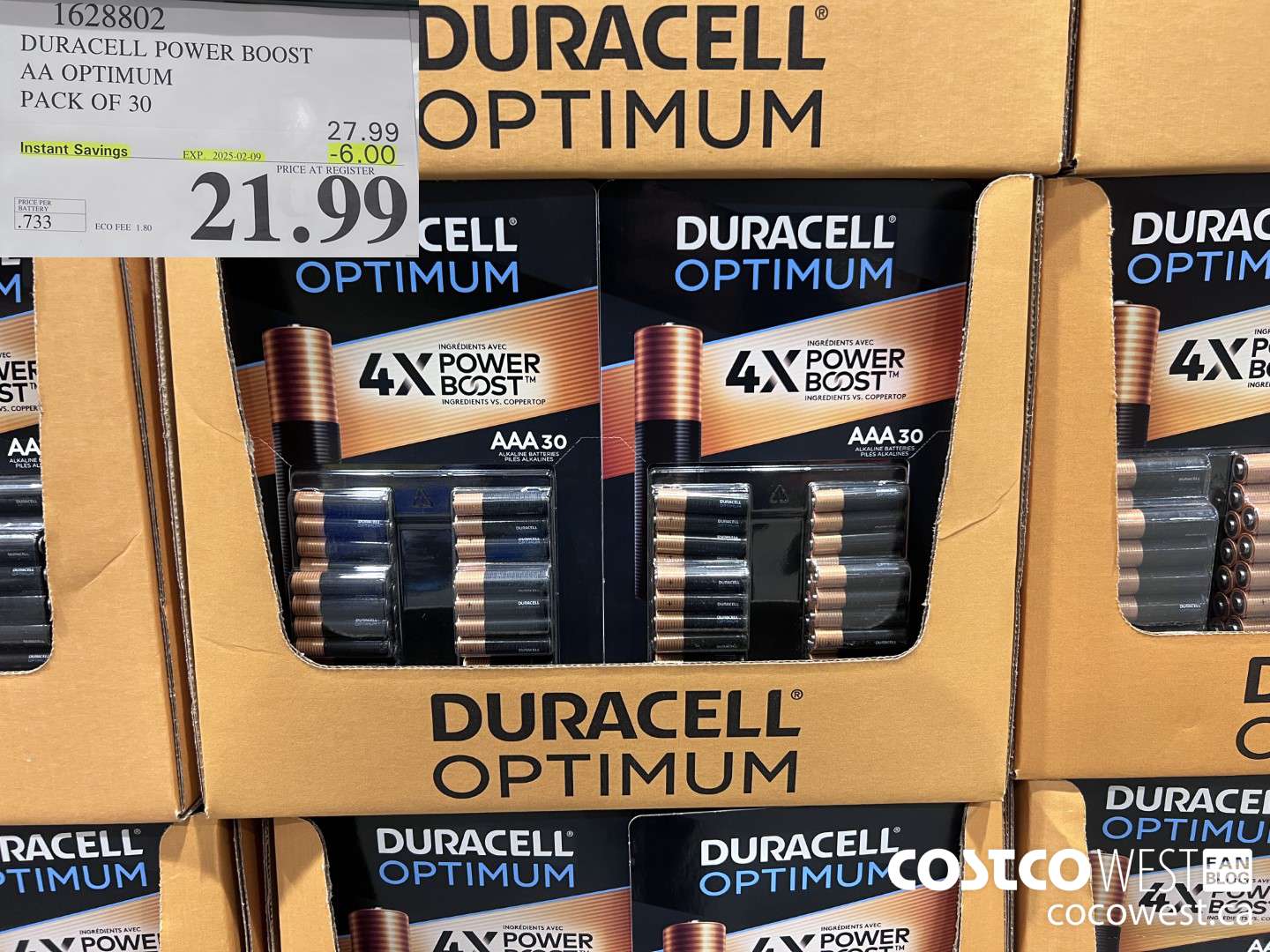 1628802 DURACELL POWER BOOST AA OPTIMUM PACK OF 30 ($6.00 INSTANT SAVINGS EXPIRES ON 2025-02-09) $21.99