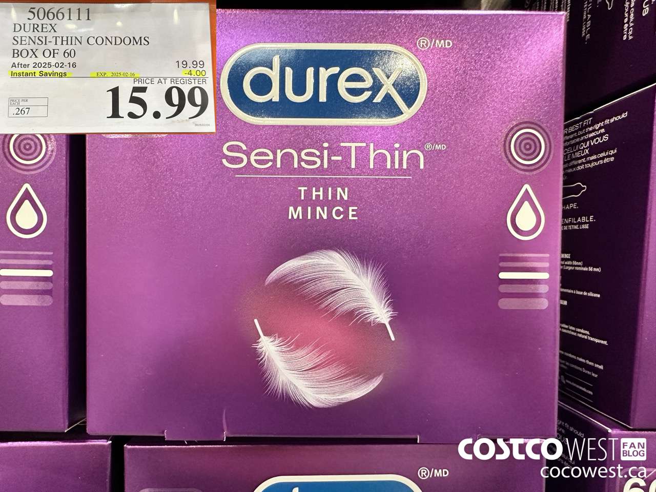5066111 DUREX SENSI-THIN CONDOMS BOX OF 60 ($4.00 INSTANT SAVINGS EXPIRES ON 2025-02-16) $15.99