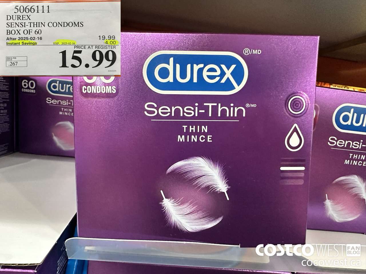 5066111 DUREX SENSI-THIN CONDOMS BOX OF 60 ($4.00 INSTANT SAVINGS EXPIRES ON 2025-02-16) $15.99