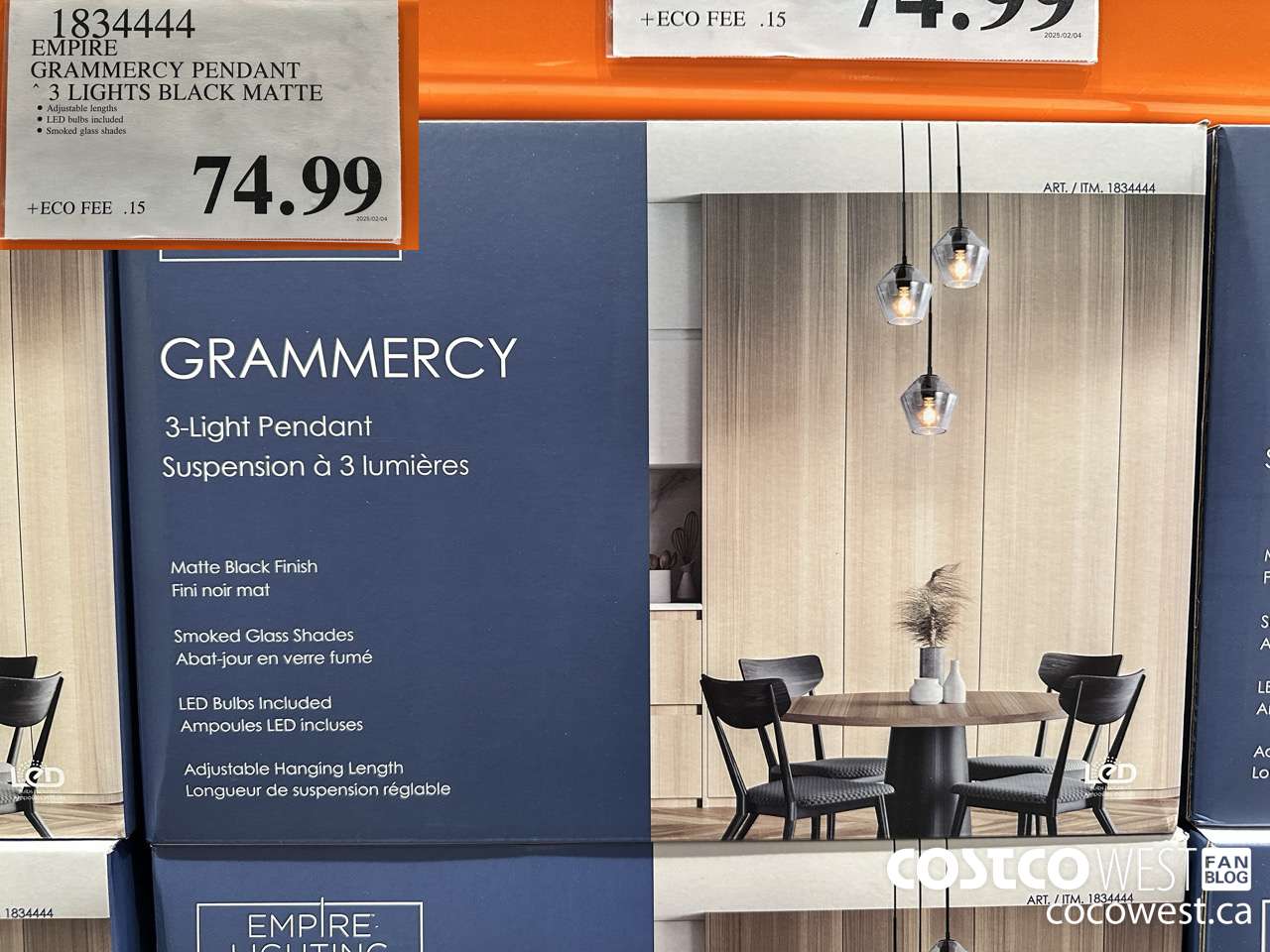 1834444 EMPIRE GRAMMERCY PENDANT 3 LIGHTS BLACK MATTE $74.99