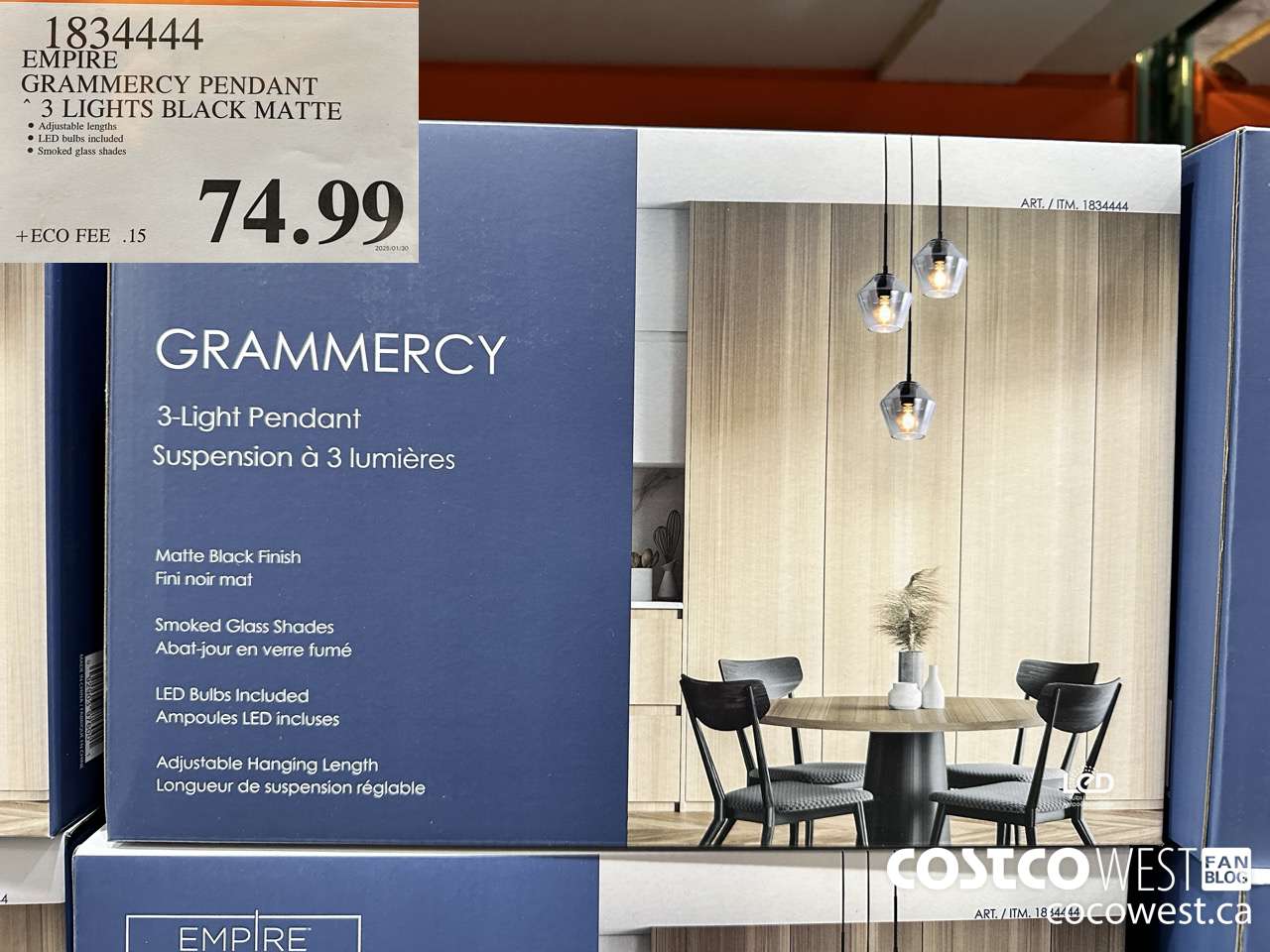 1834444 EMPIRE GRAMMERCY PENDANT 3 LIGHTS BLACK MATTE $74.99