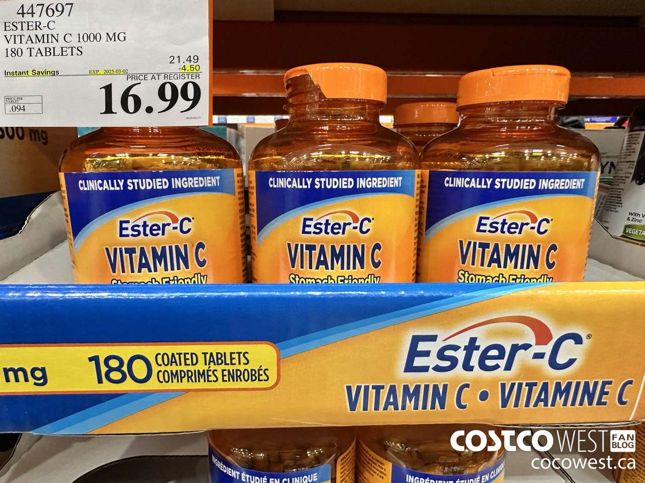 447697 ESTER-C VITAMIN C 1000 MG 180 TABLETS ($4.50 INSTANT SAVINGS EXPIRES ON 2025-03-02) $16.99