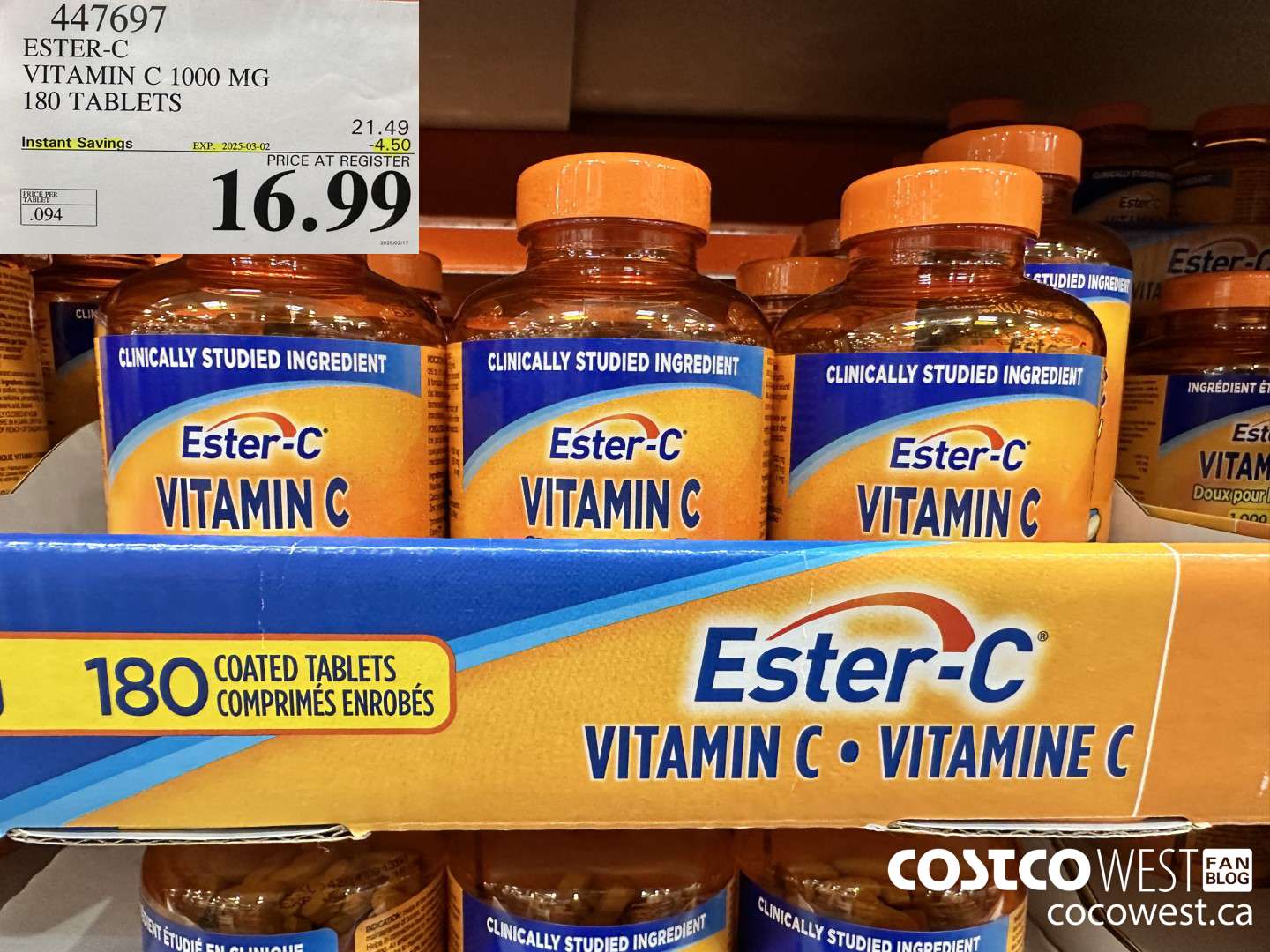 447697 ESTER-C VITAMIN C 1000 MG 180 TABLETS ($4.50 INSTANT SAVINGS EXPIRES ON 2025-03-02) $16.99