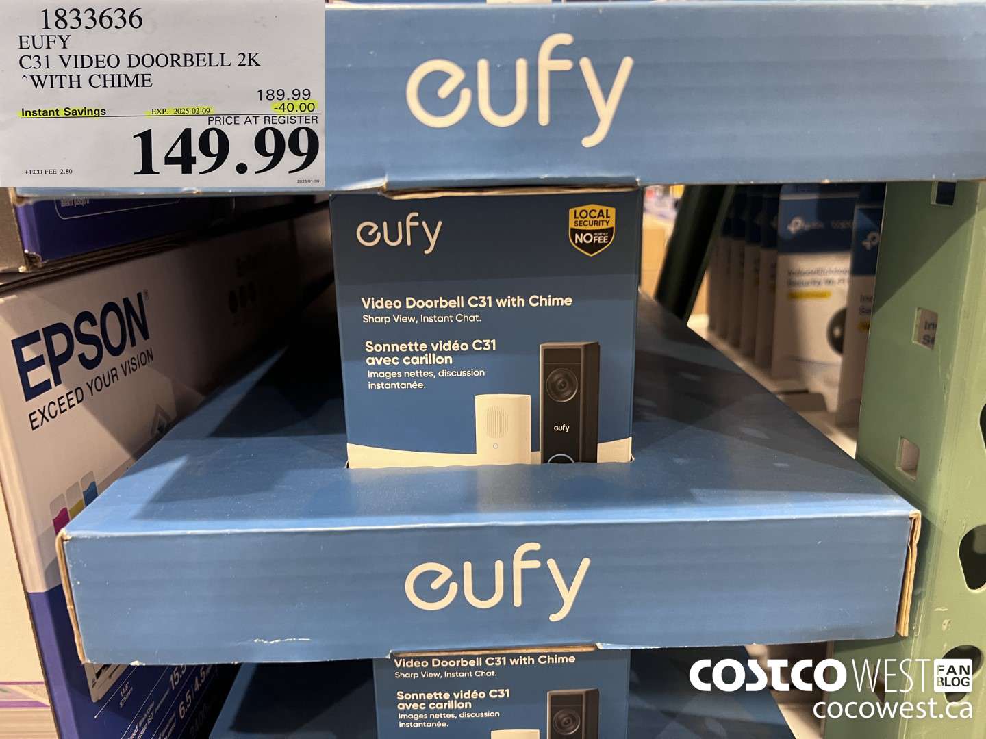 1833636 EUFY C31 VIDEO DOORBELL 2K WITH CHIME ($40.00 INSTANT SAVINGS EXPIRES ON 2025-02-09) $149.99