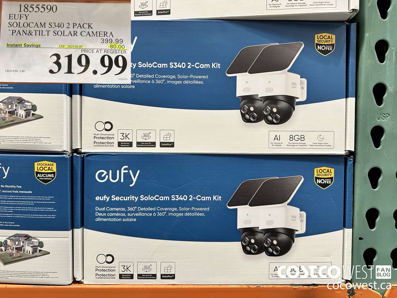 1855590 EUFY SOLOCAM S340 2 PACK PAN&TILT SOLAR CAMERA ($80.00 INSTANT SAVINGS EXPIRES ON 2025-02-09) $319.99